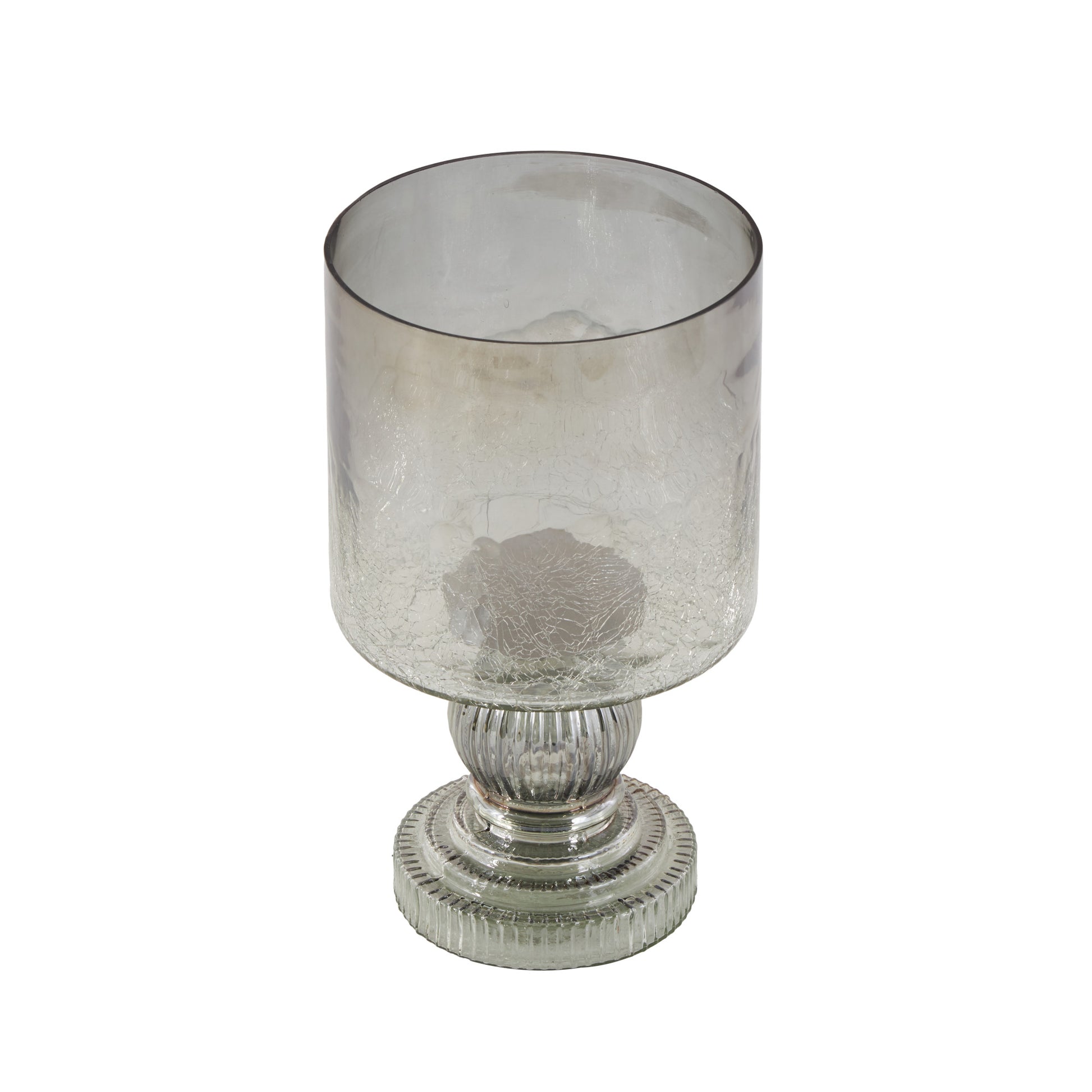 Black Glass Handmade Turned Style Pillar Room Hurricane Lamp with Smoked Glass Finish