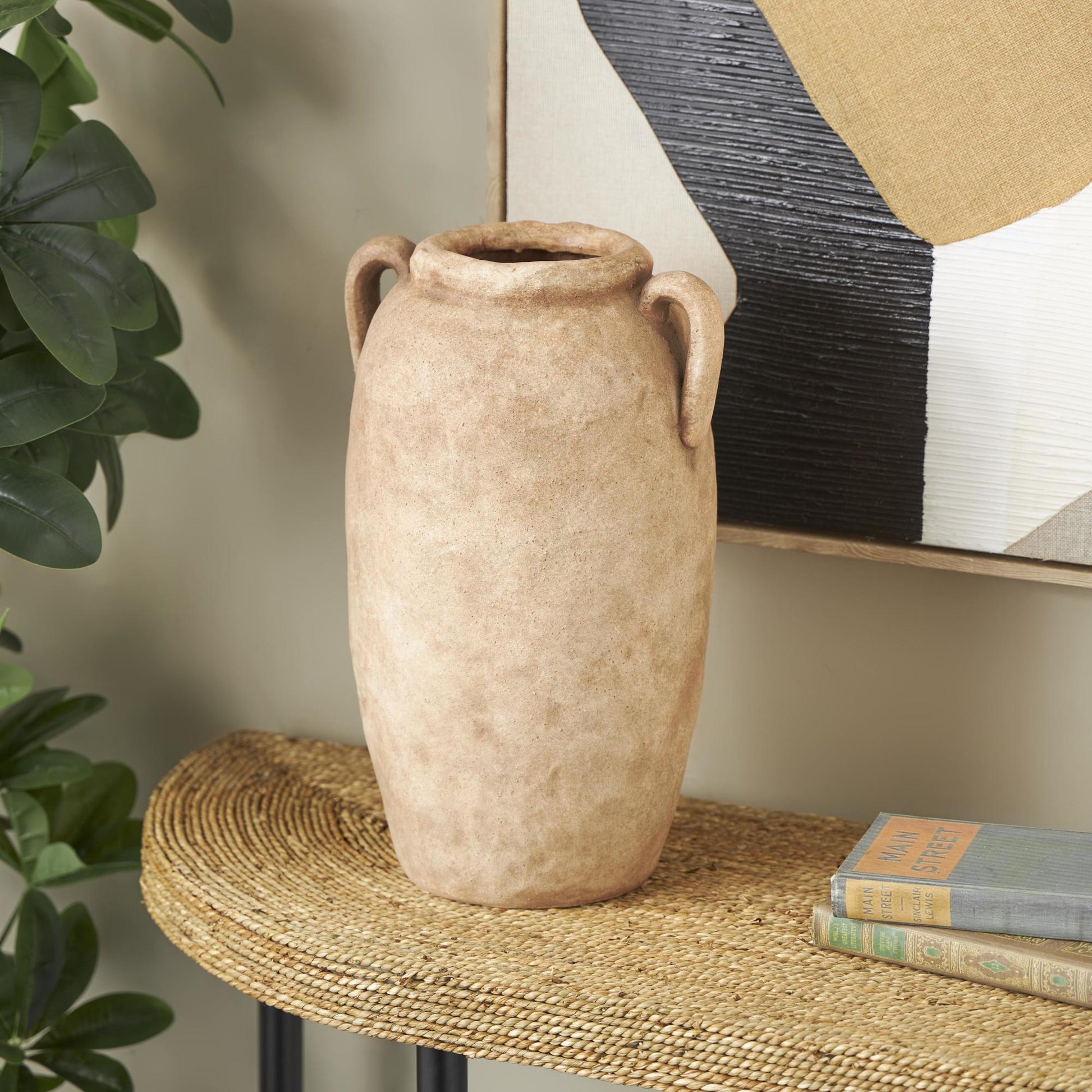 Ceramic Antique Style Textured Decorative Vase with Handles