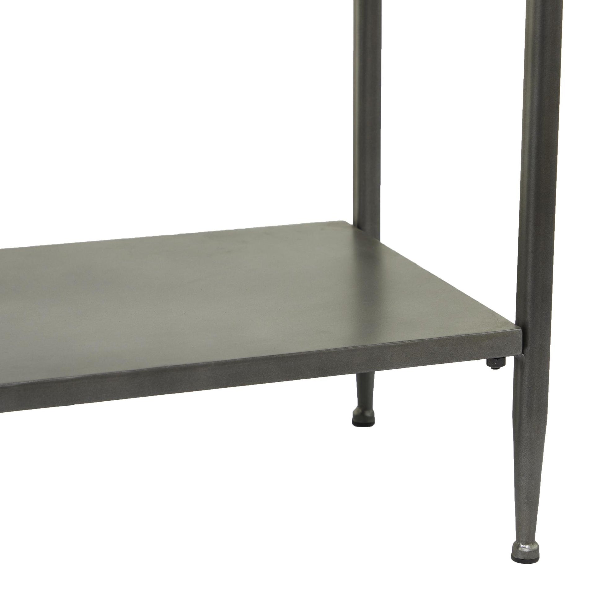 Gray Metal Shelf Living Room Console Table with Brown Wooden Top