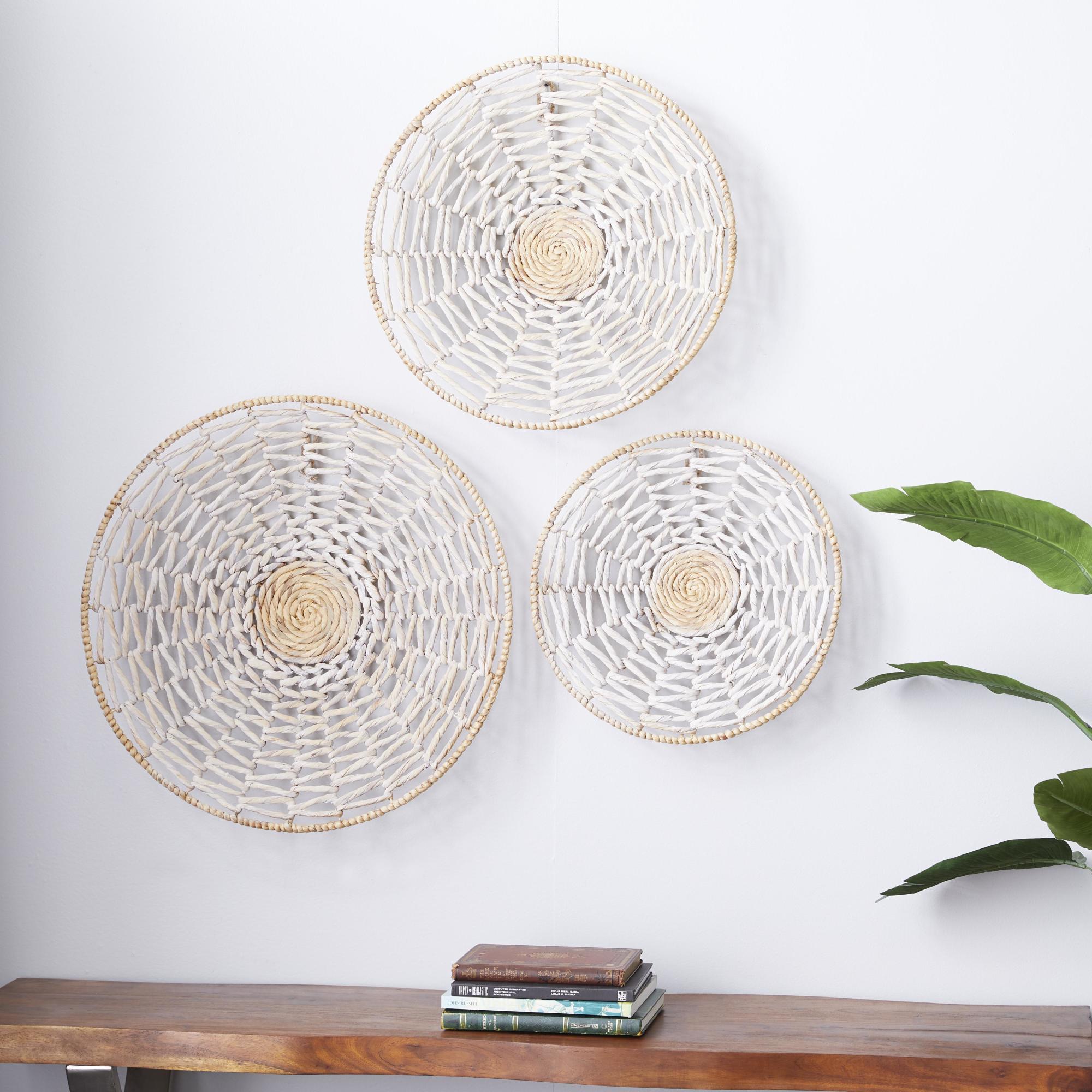 Set of 3 Plate Dried Plant Handmade Woven Basket Home Wall Decor Set of 3 20", 24", 28"H
