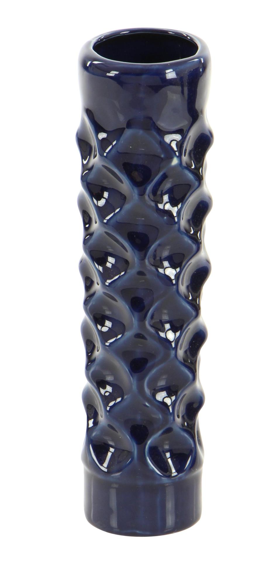 Set of 3 Dark Blue Ceramic Decorative Vase with Varying Patterns