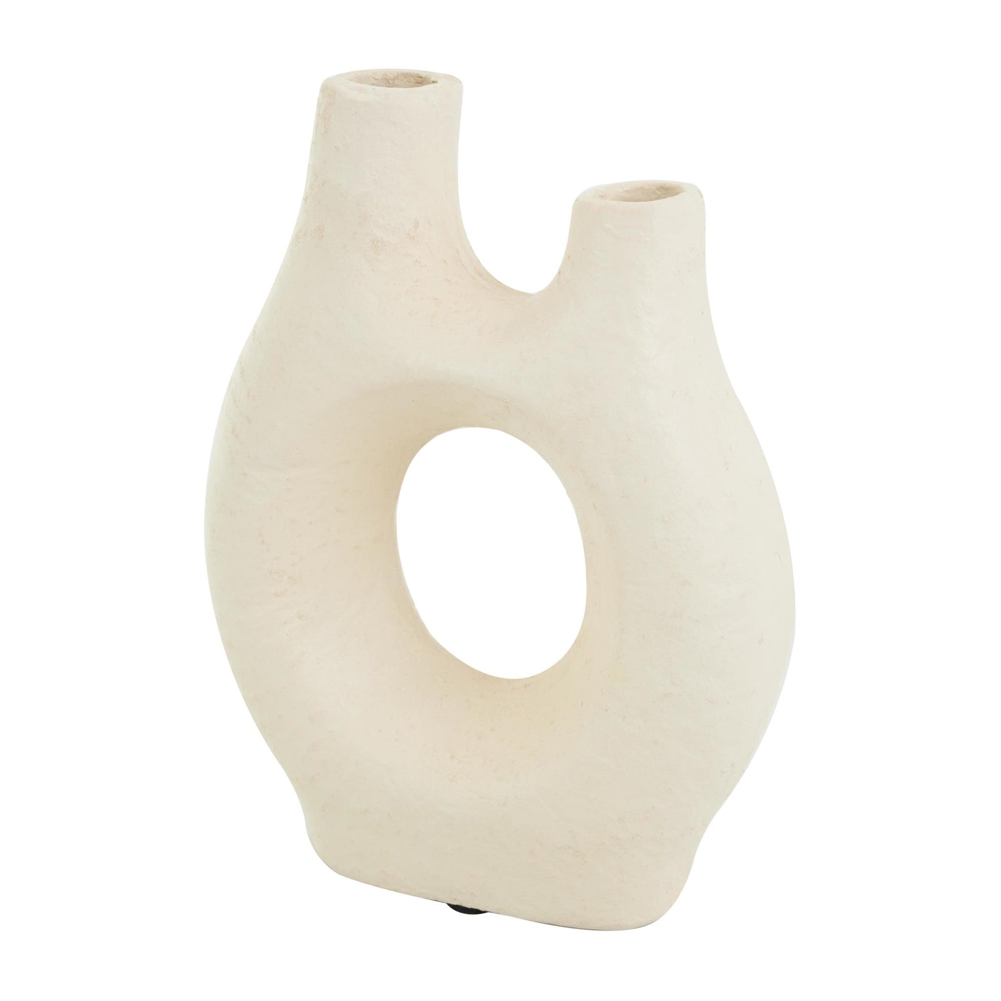 Abstract Beige Paper Mache Rounded Decorative Vase with Double Openings