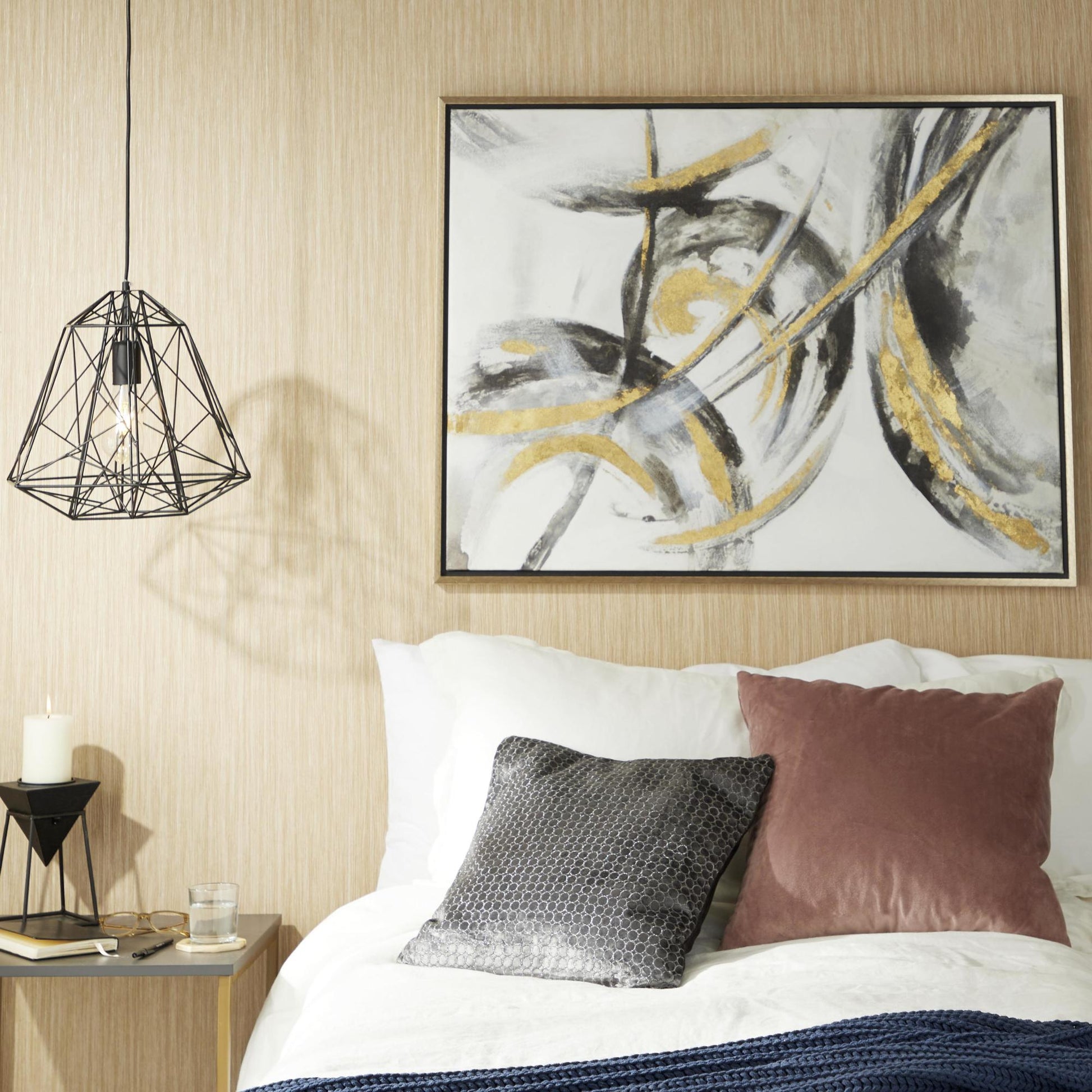CosmoLiving by Cosmopolitan Abstract Gold Canvas Living Room Framed Wall Art with Gold Frame