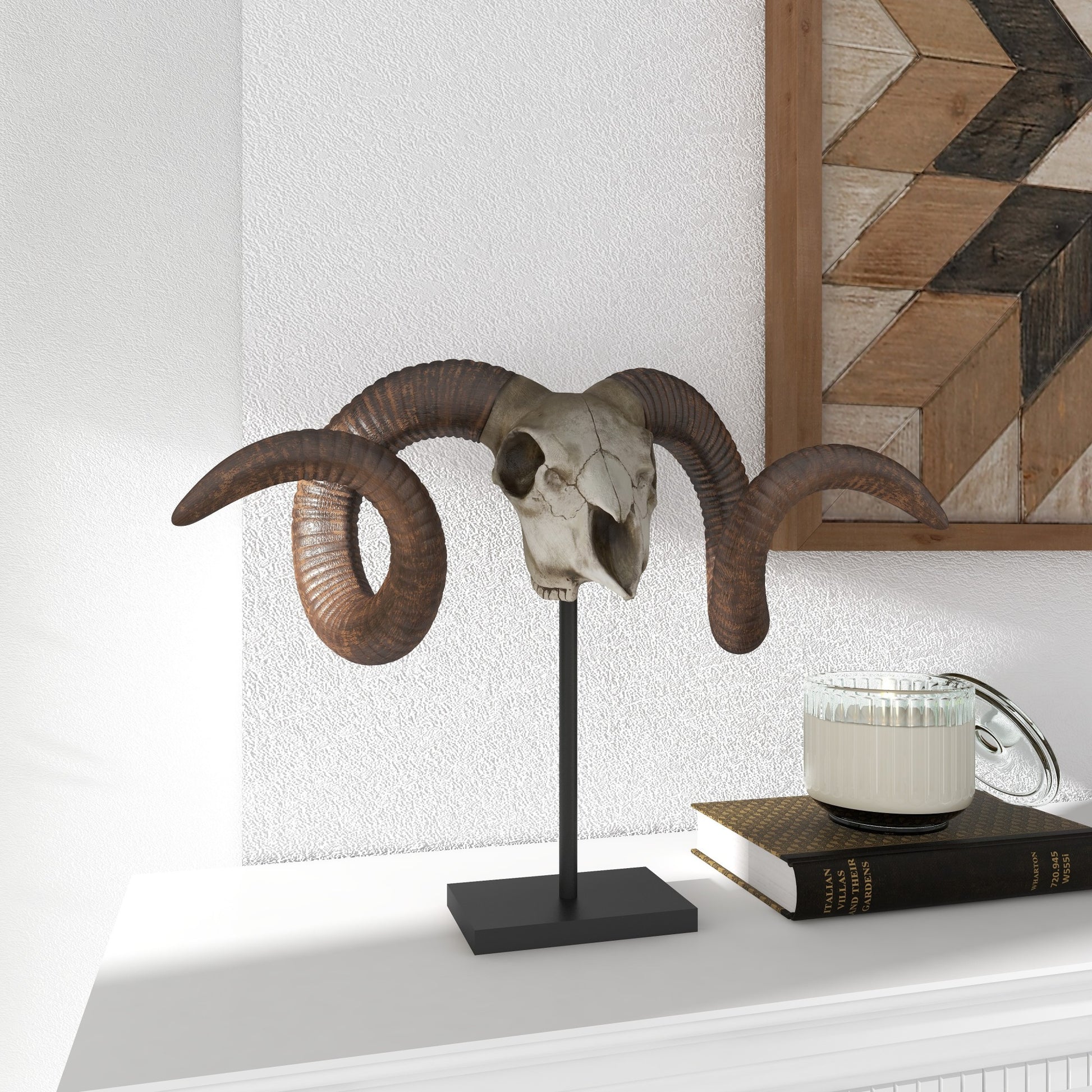 Ram Brown Polystone Skull Decorative Sculpture