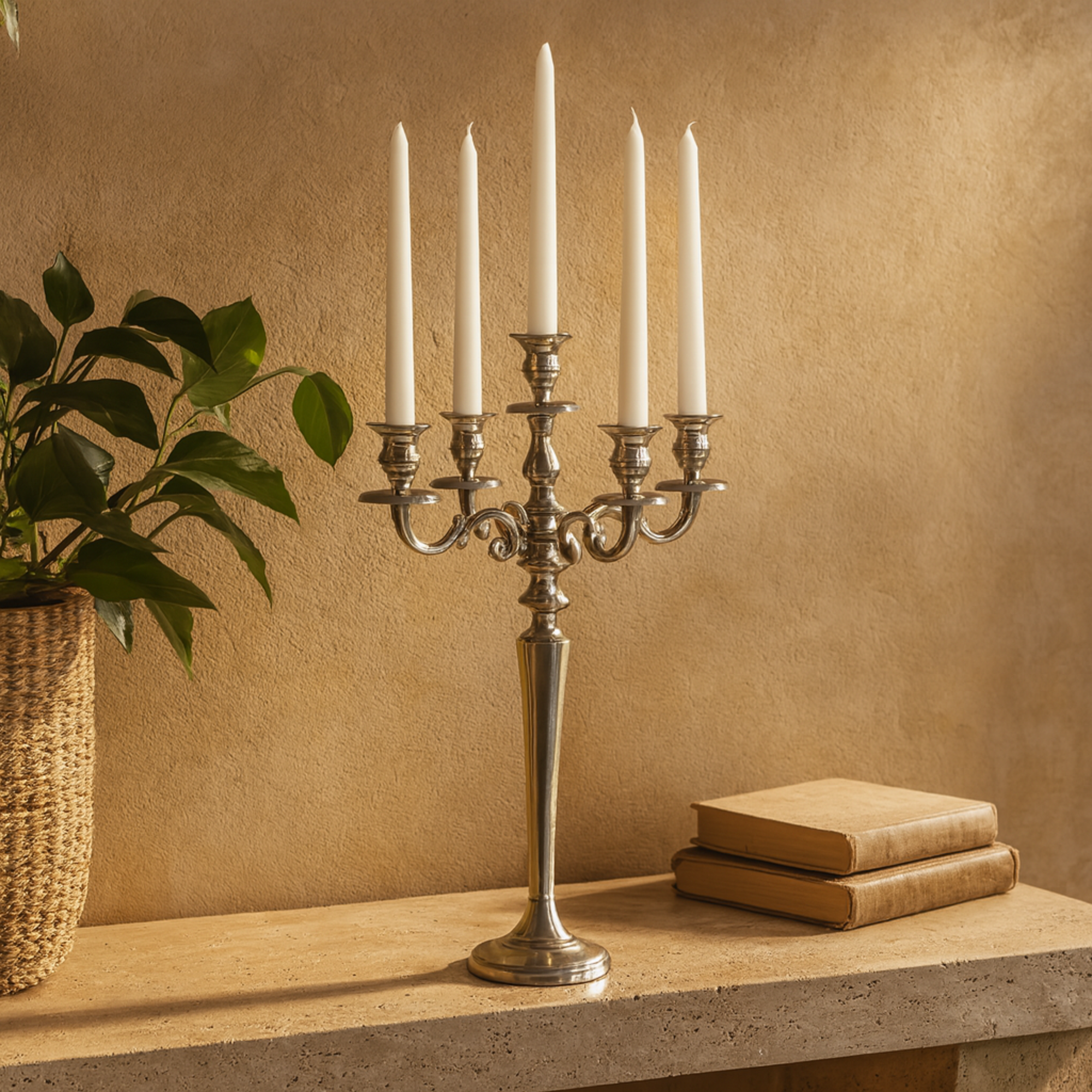 Scroll Silver Aluminum Metal Tall Decorative Candelabra