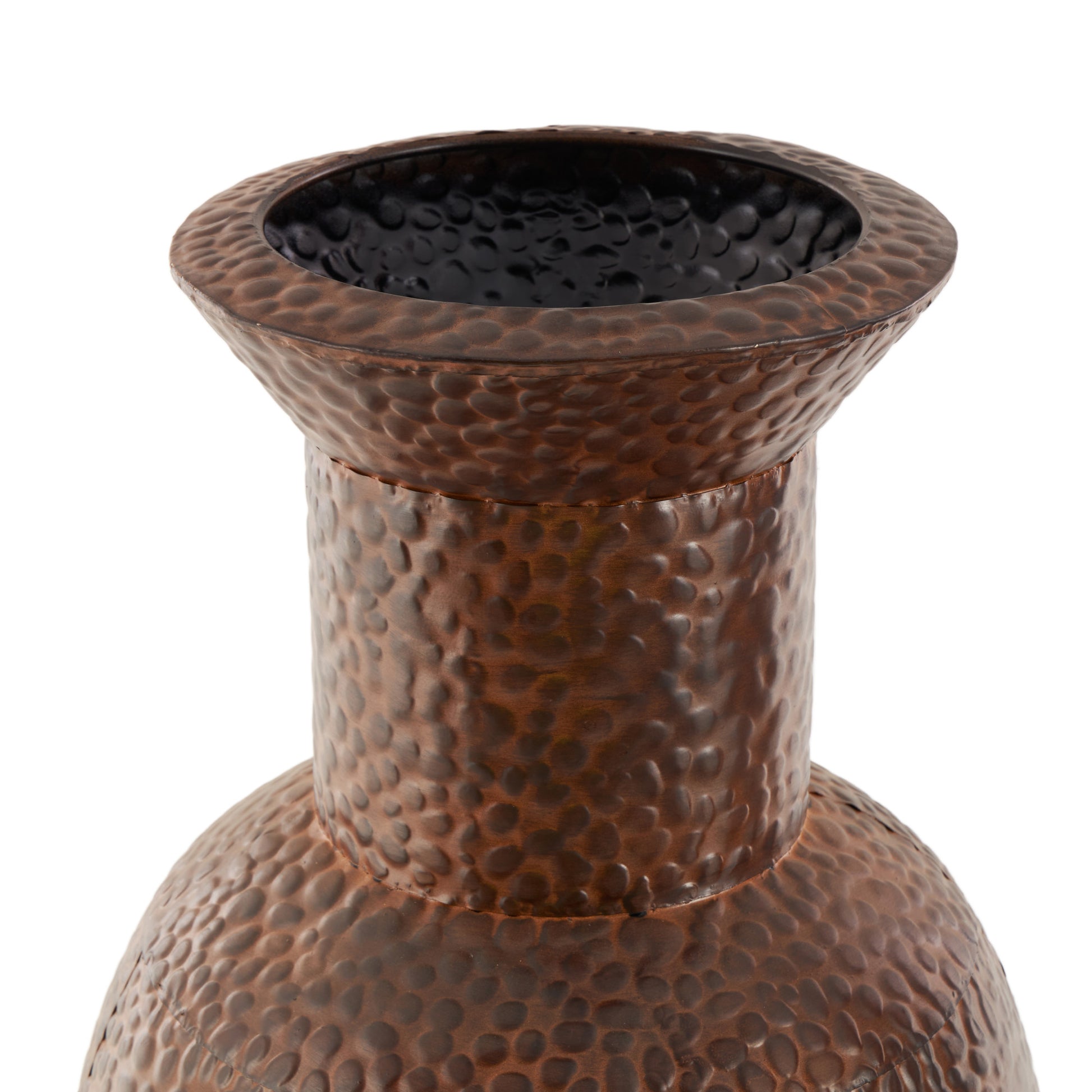 Set of 3 Dark Brown Metal Indoor Outdoor Tall Floor Bottleneck Decorative Vase with Bubble Texture and Studs