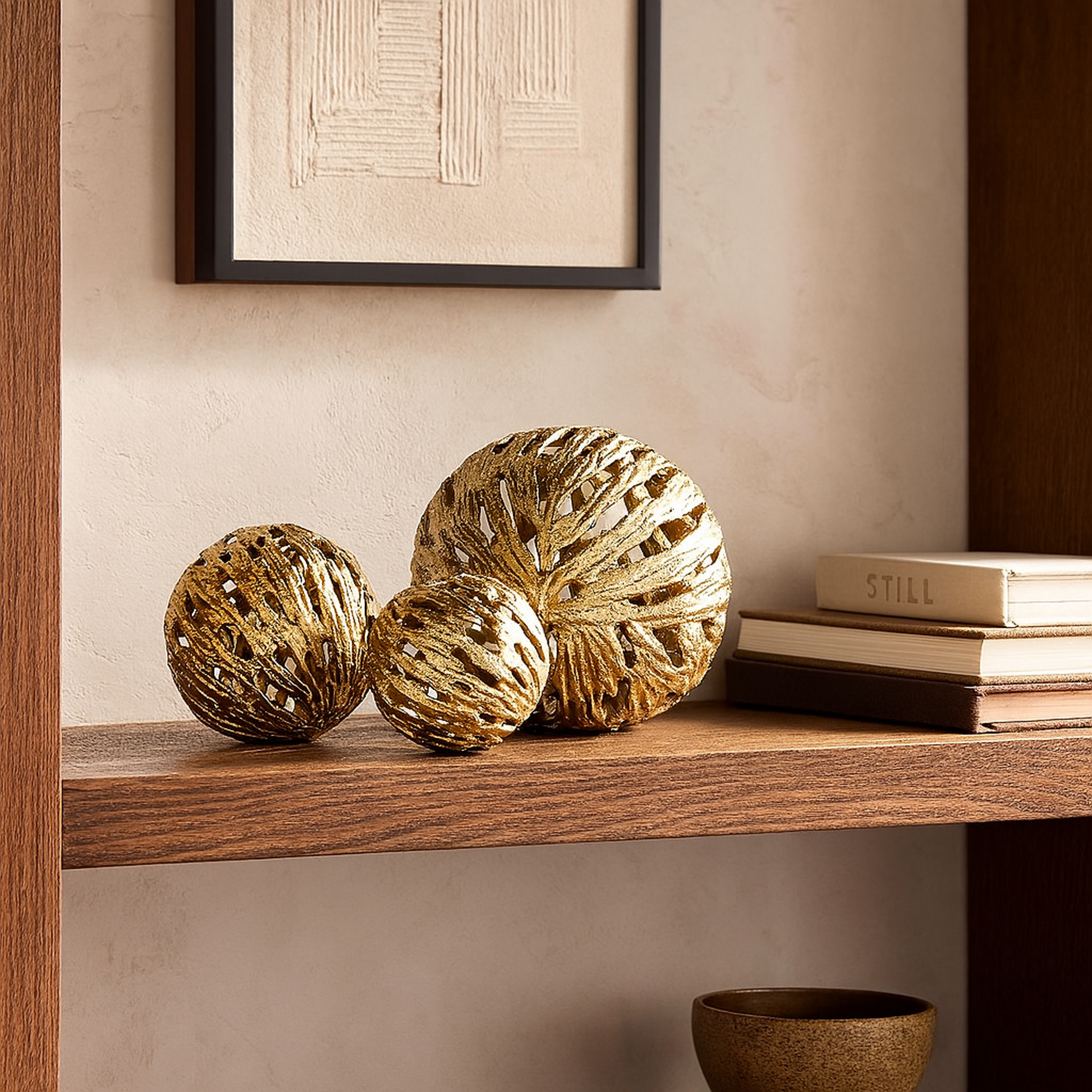 Set of 3 Abstract Aluminum Metal Metallic Cutout Decorative Orbs & Vase Filler