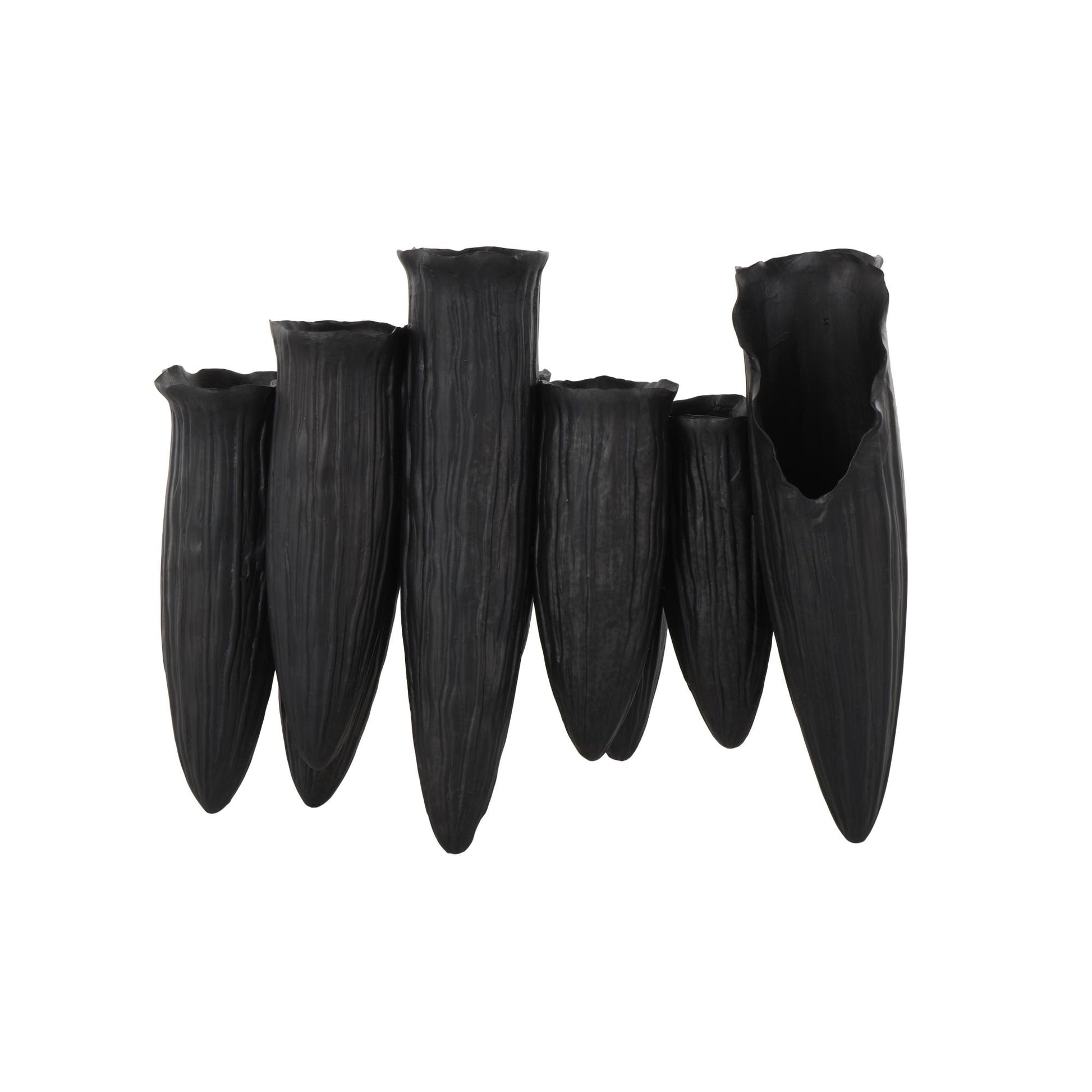 Abstract Ceramic Floral Inspired Decorative Vase with Linear Grooves and 10 Openings