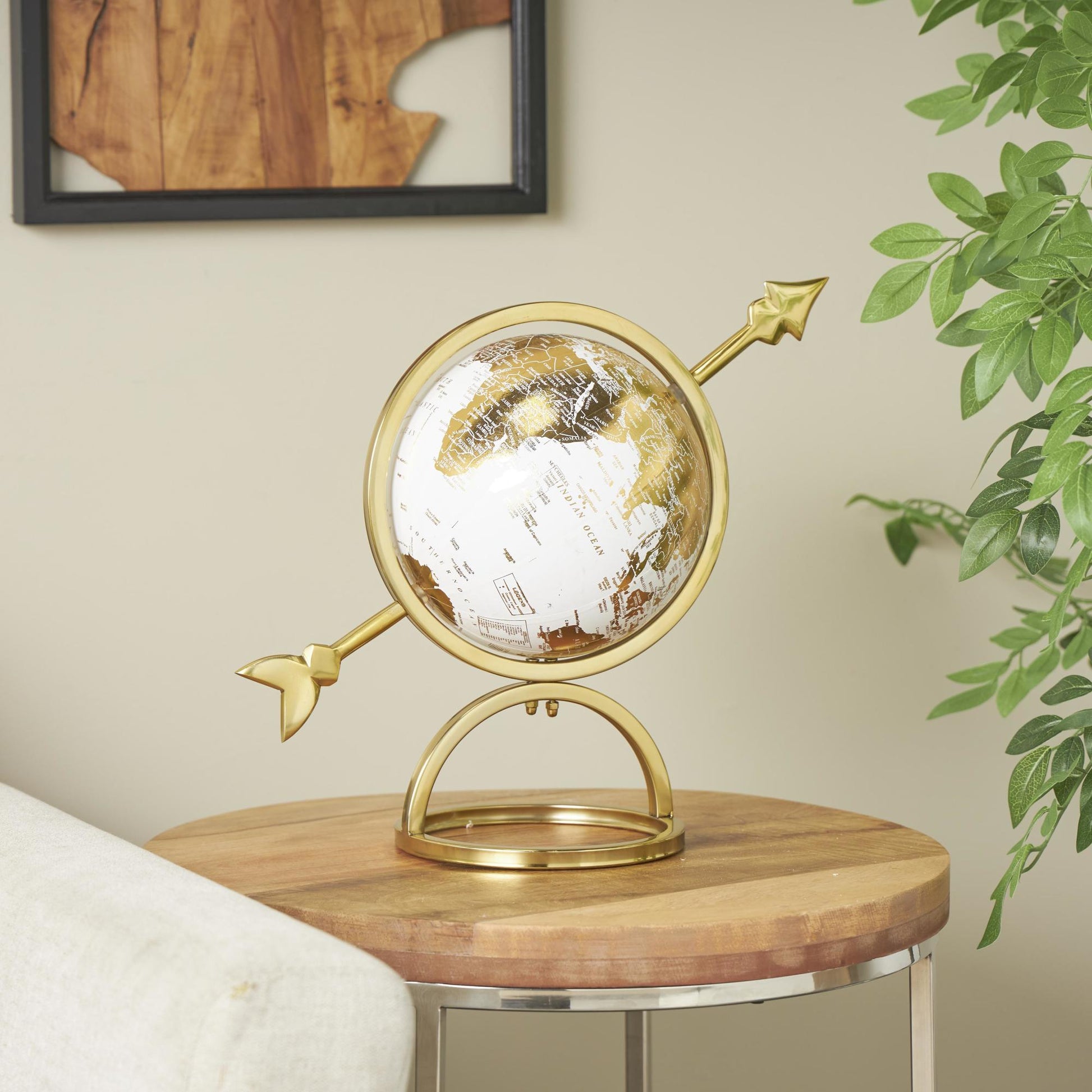 Armillary Gold Aluminum Metal Educational/Geographic Earth Globe with White Center