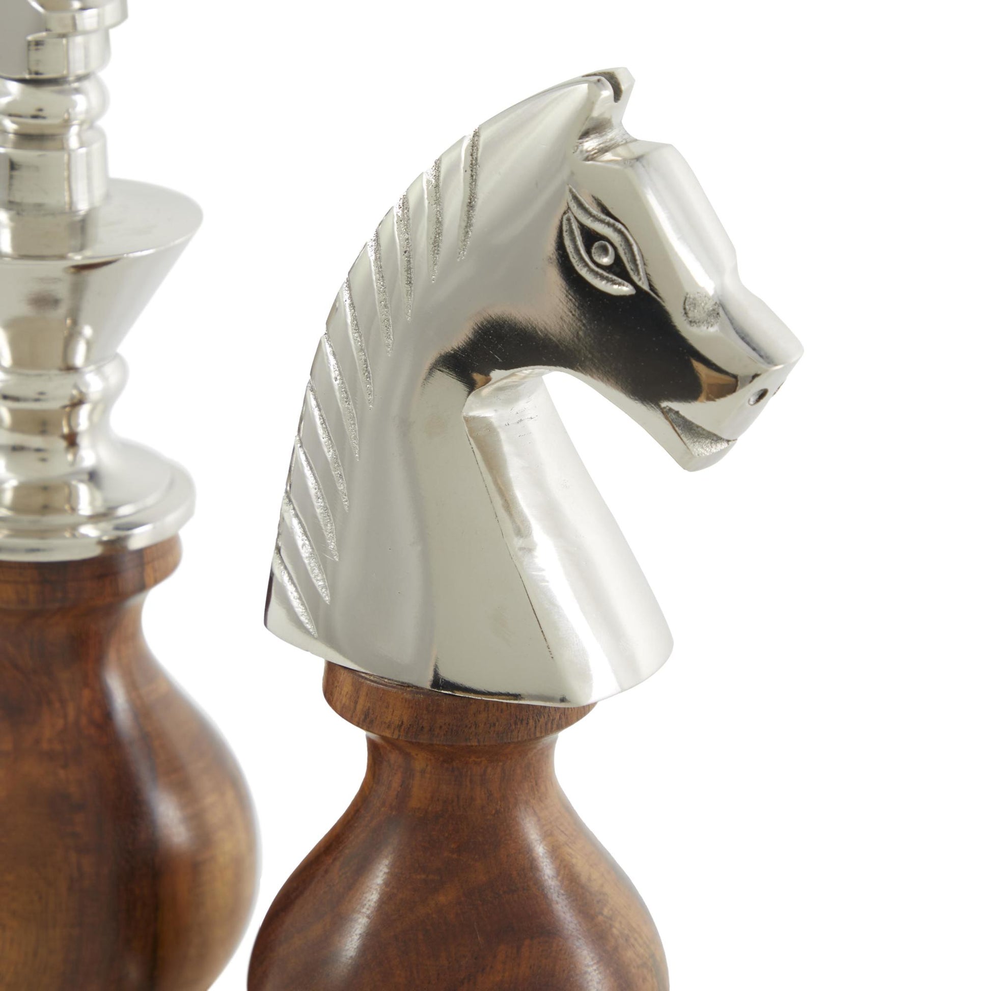 Set of 3 Chess Aluminum Metal King, Knight, Bishop Decorative Sculpture