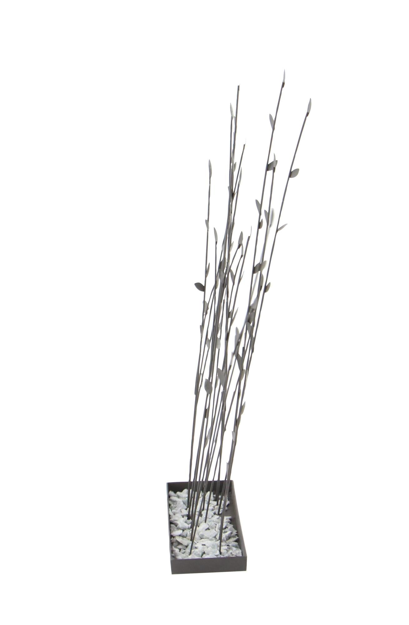 Floral Black Metal Decorative Sculpture with Loose Stones