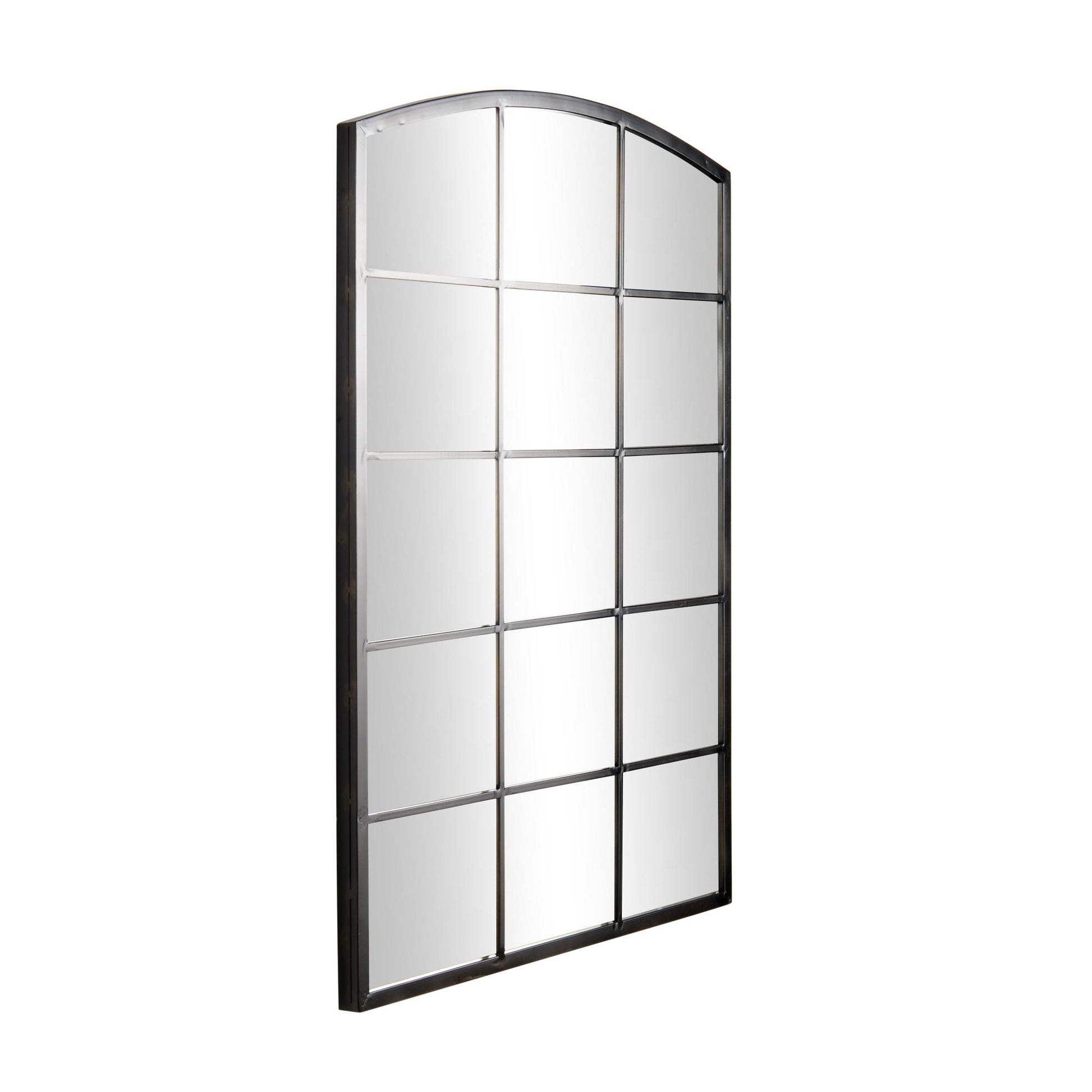Metal Arched Window Pane Inspired Room Wall Mirror with Black Frame