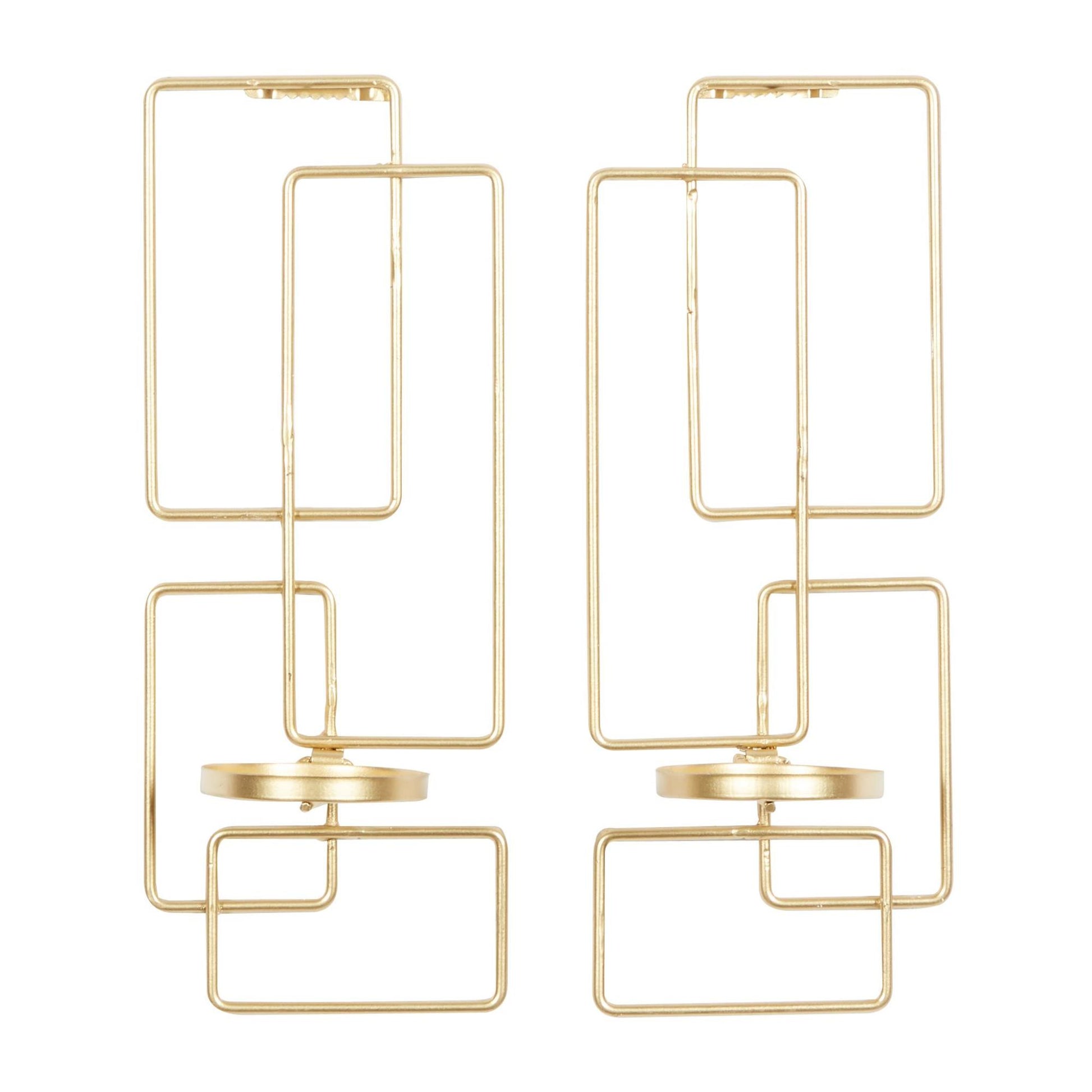Set of 2 Geometric Gold Metal Tealight 2 Plate Indoor Outdoor Wall Sconce