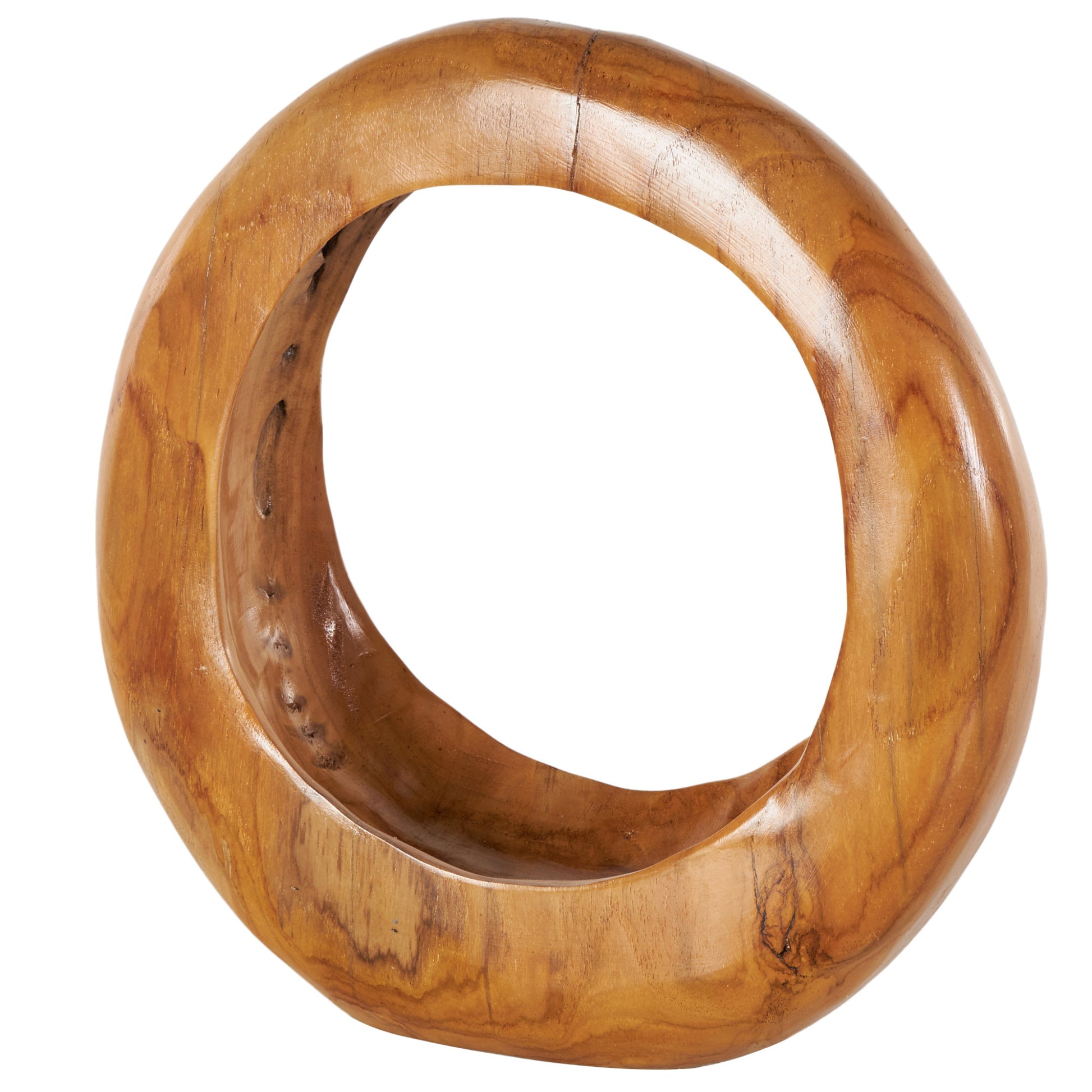 Abstract Brown Teak Wood Handmade Round Decorative Sculpture