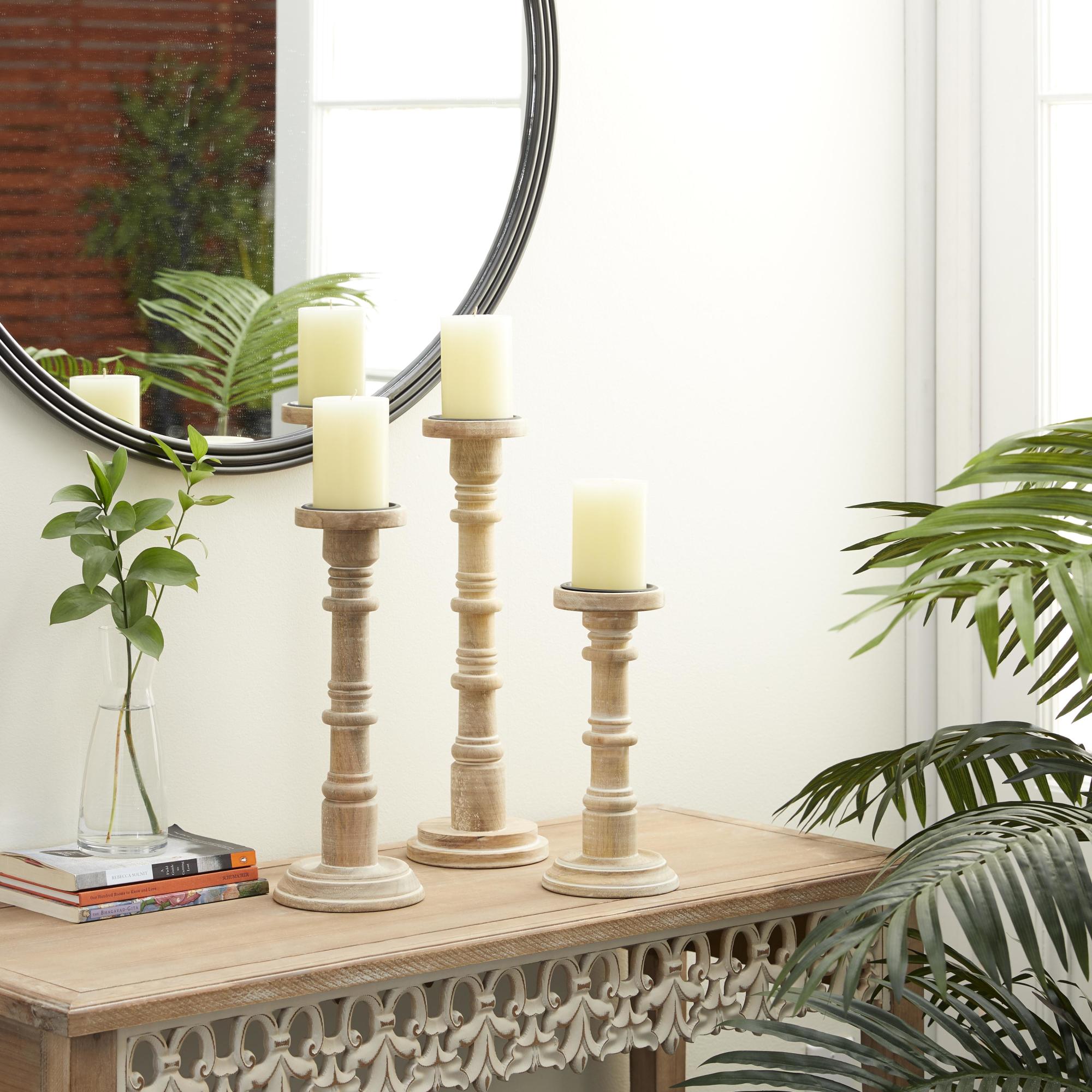 Set of 3 Brown Mango Wood Decorative Candle Holder