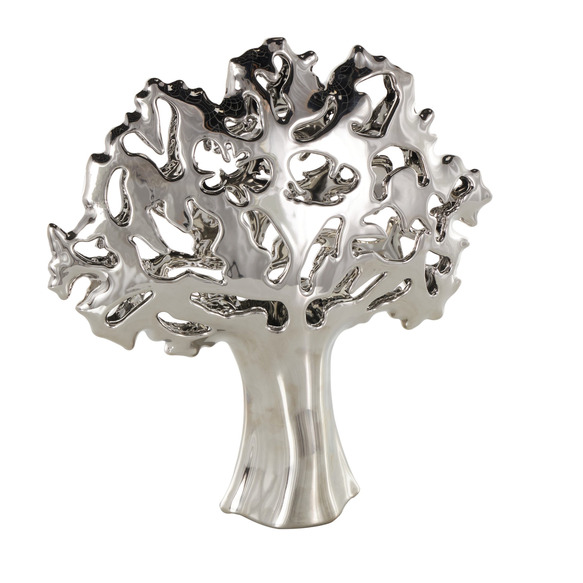 Tree Ceramic Glossy Decorative Sculpture with Abstract Cutouts