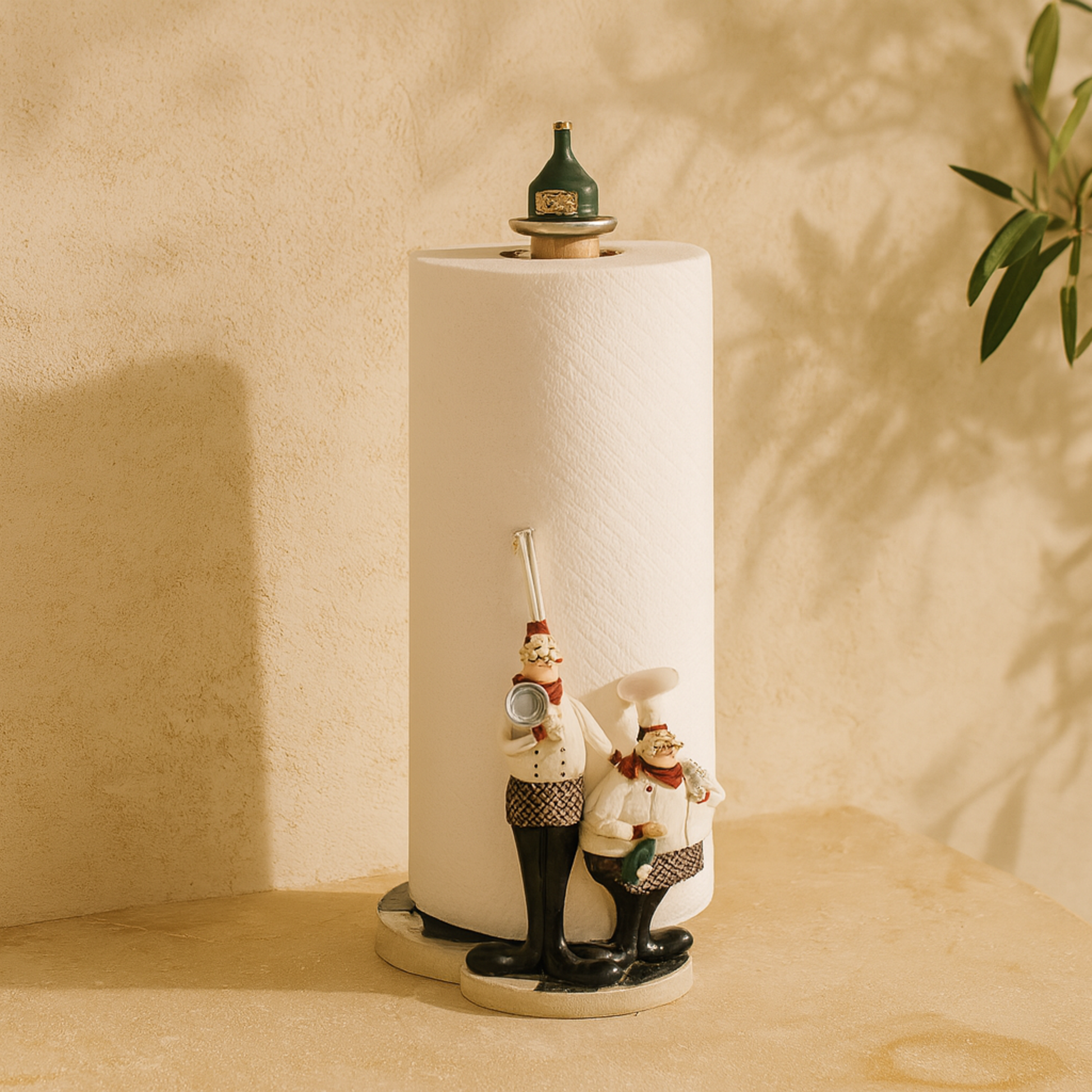 Chef White Polystone Countertop Paper Towel Holder with Checkered Base
