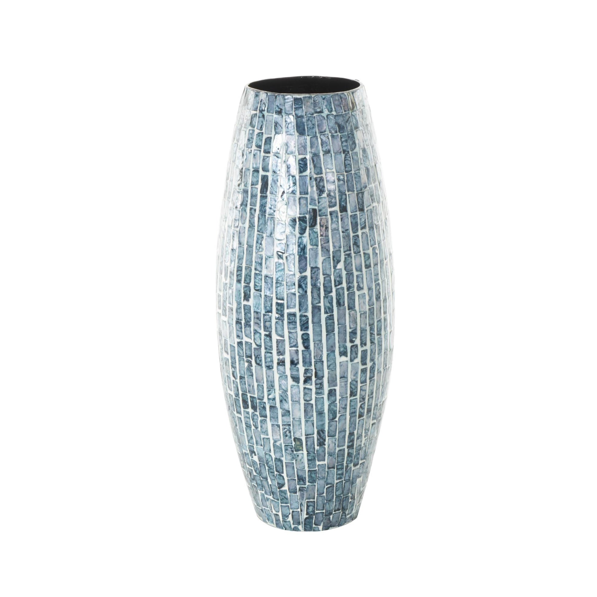 Blue Mother of Pearl Shell Handmade Mosaic Inspired Decorative Vase