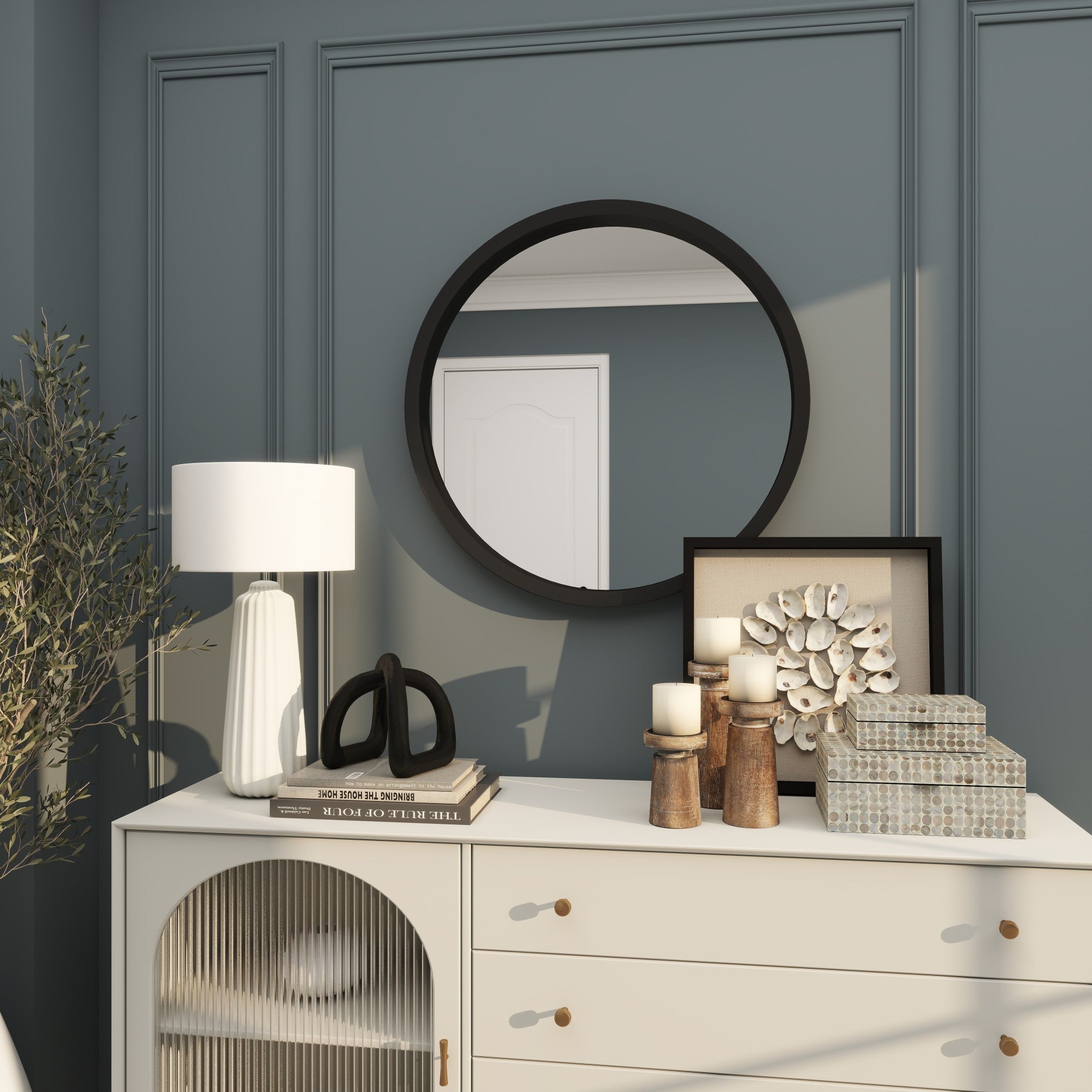 Black Wooden Room Wall Mirror