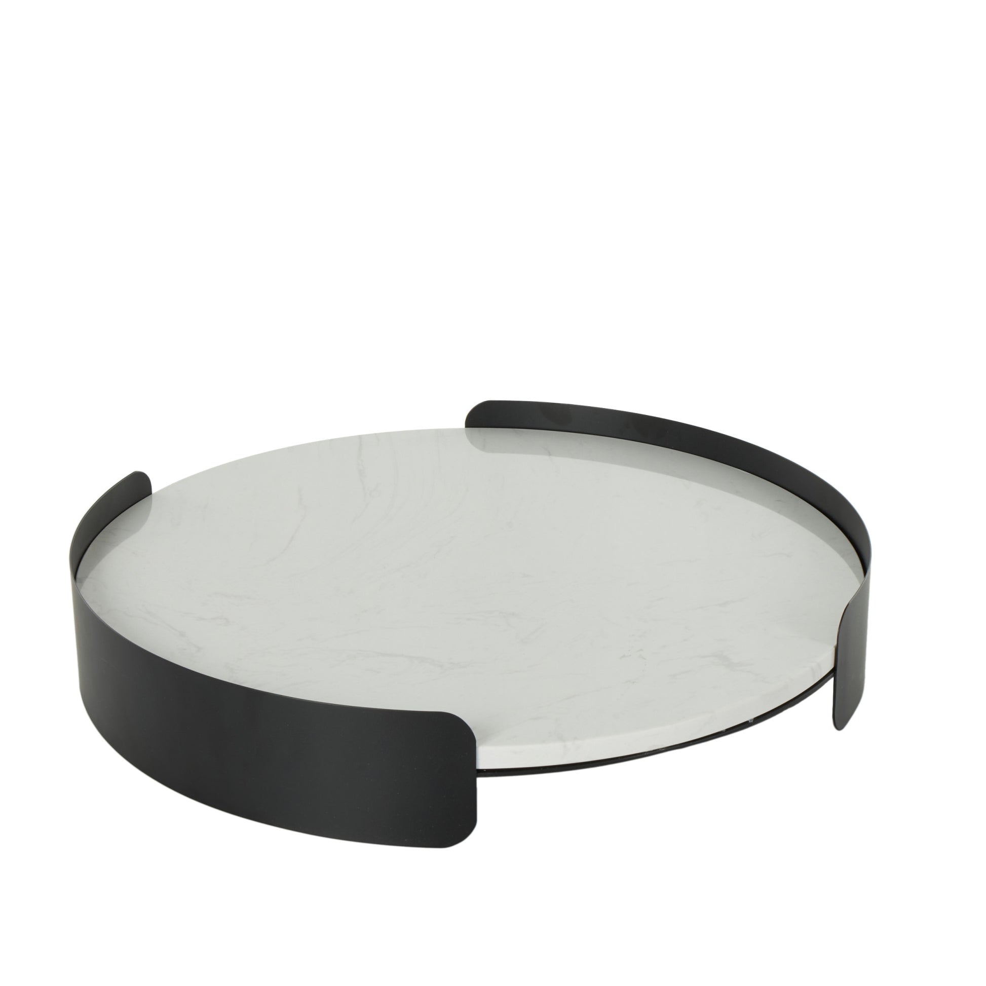 White Marble Round Living Room Decor Tray with Black Metal Frame