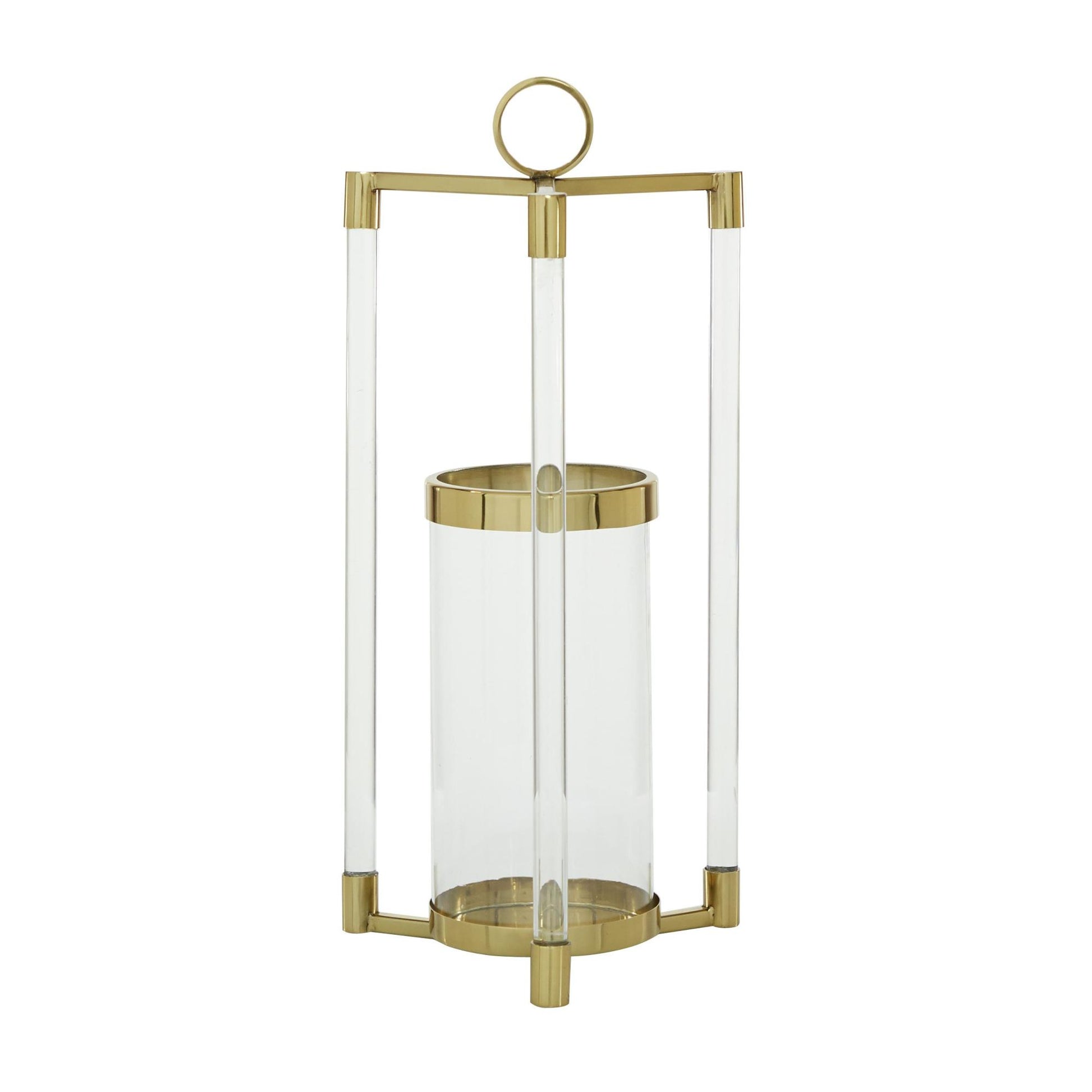 Gold Stainless Steel Metal Decorative Indoor Outdoor Candle Lantern with Acrylic Accents