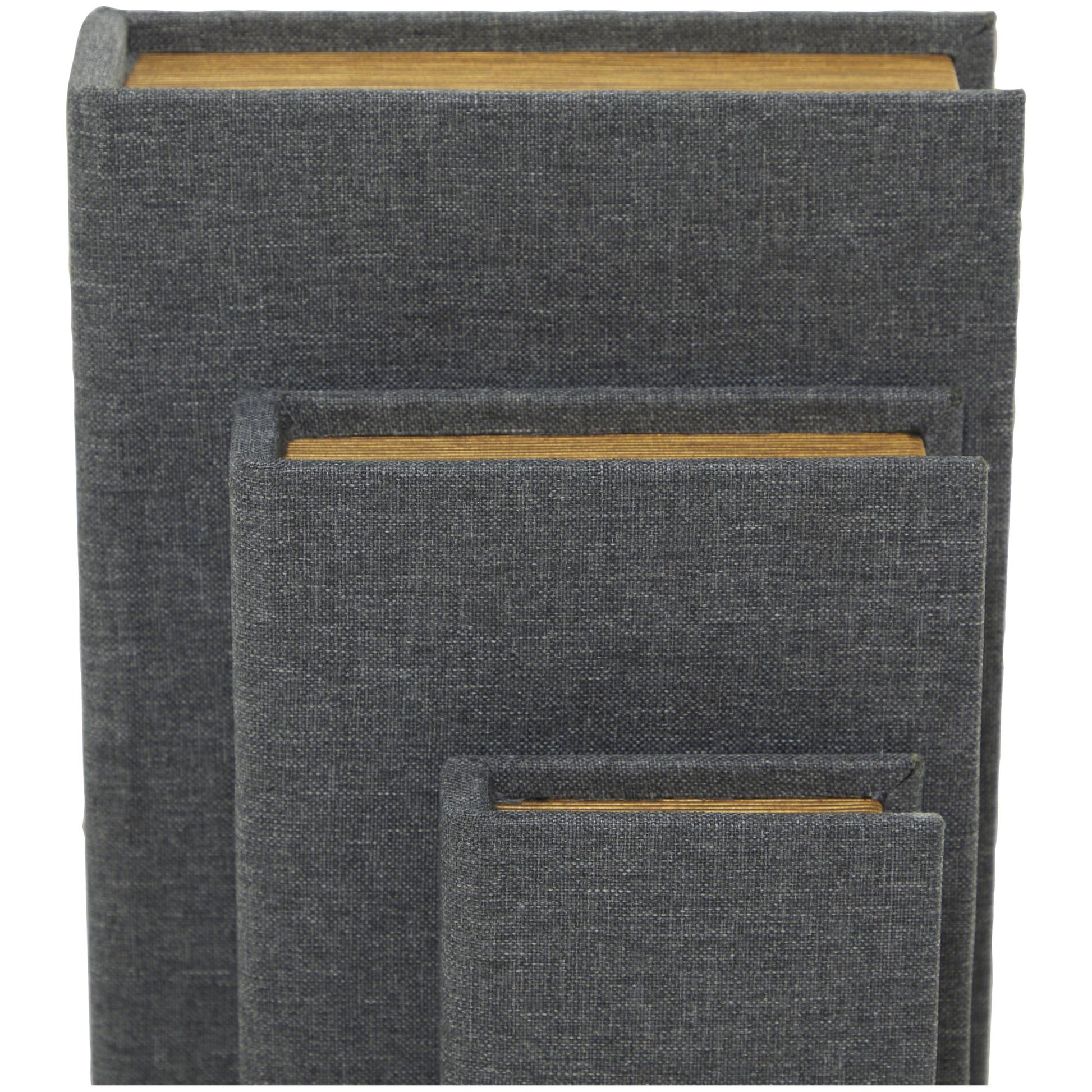 Set of 3 Linen Fabric Textured Faux Book Storage Decorative Box with Gold Page Detailing
