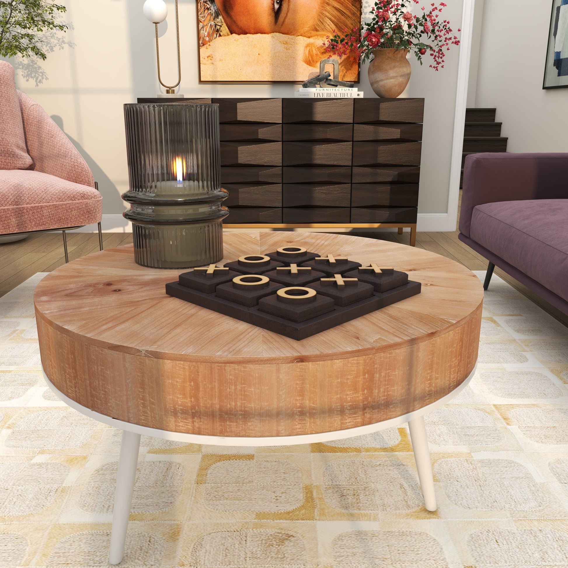 Tic Tac Toe Dark Brown Wooden Block Home Decor Game Set with Light Wood Pieces