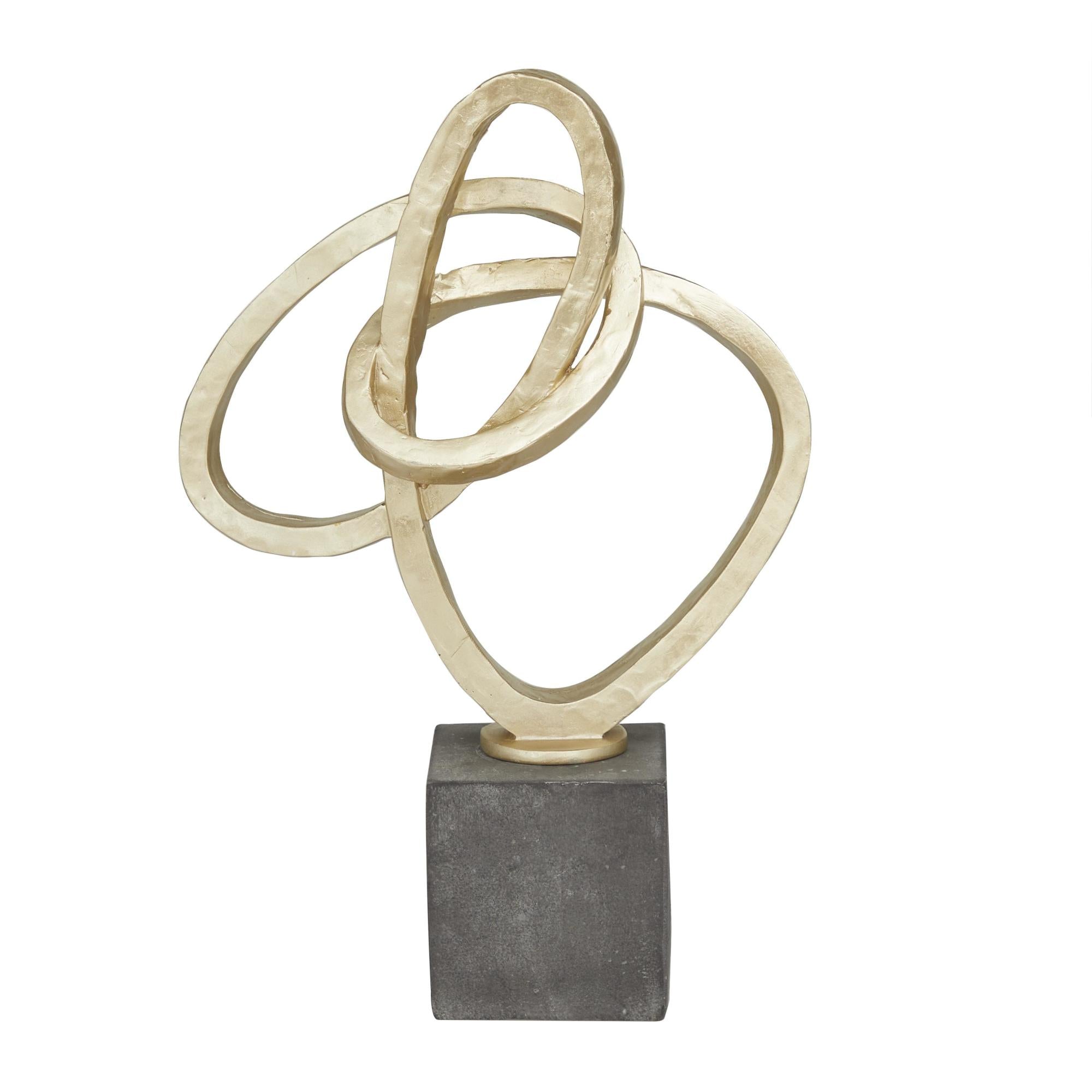 Abstract Gold Polystone Link Decorative Sculpture with Black Base