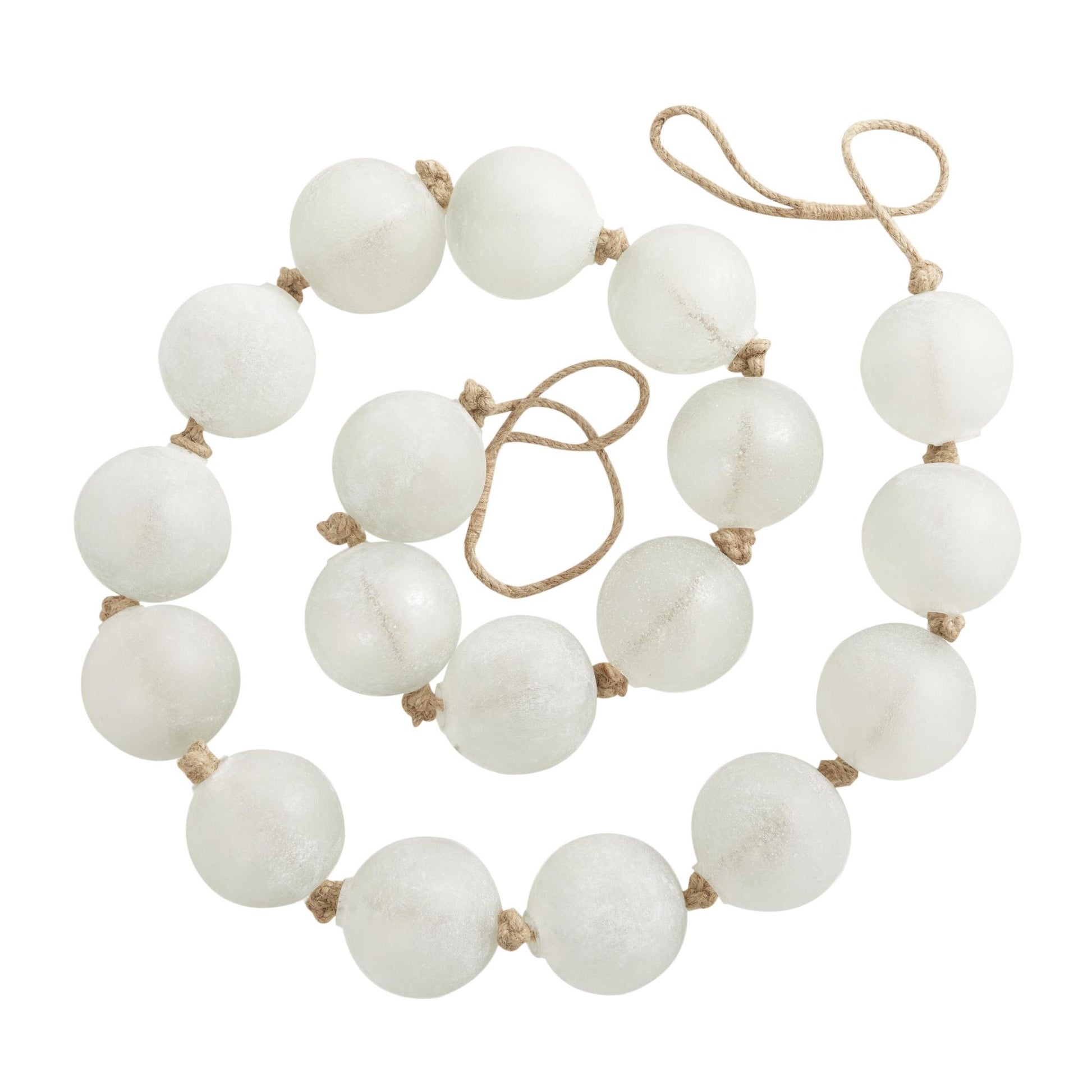 Glass Handmade Round Extra Long Frosted Orb Beaded Garland with Tassel with Knotted Jute Rope