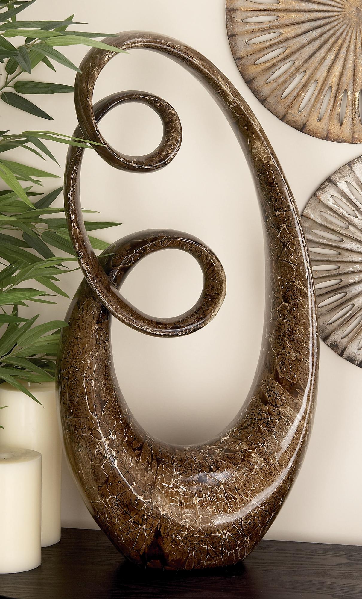 Abstract Brown Polystone Tall Textured Swirl Decorative Sculpture