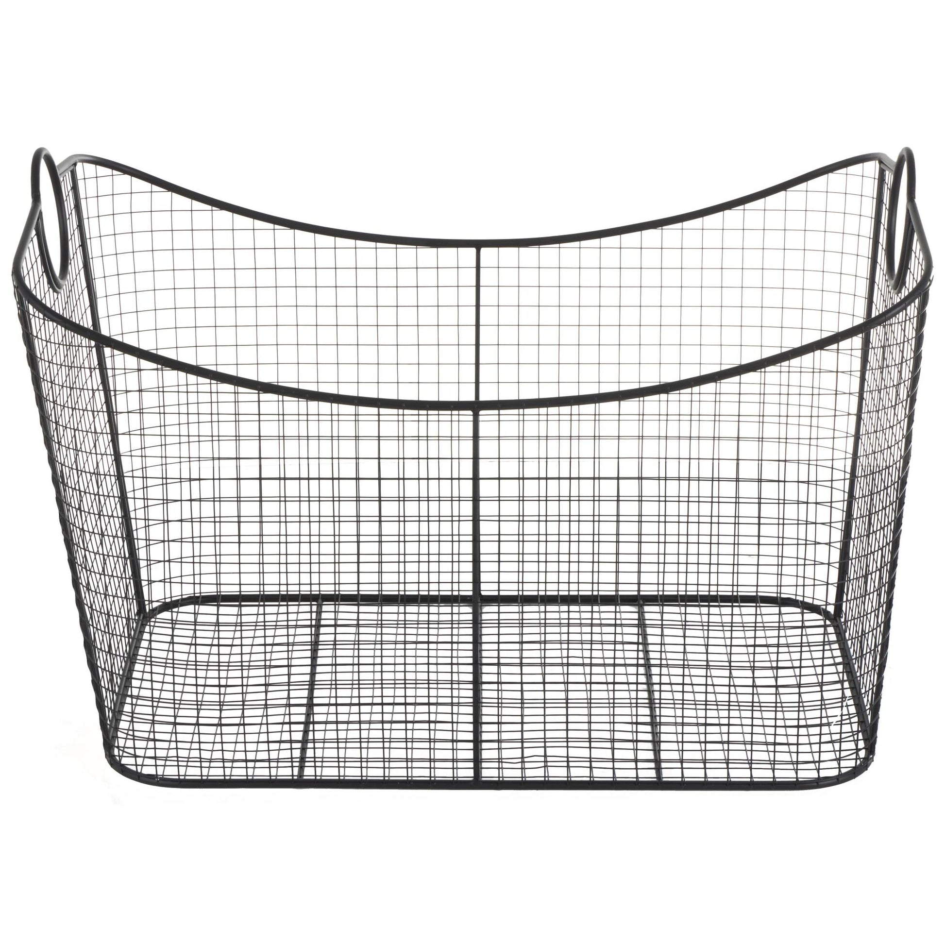 Geometric Metal Wire Grid Decorative and Functional Storage Basket with Curved Sides and Ring Handles