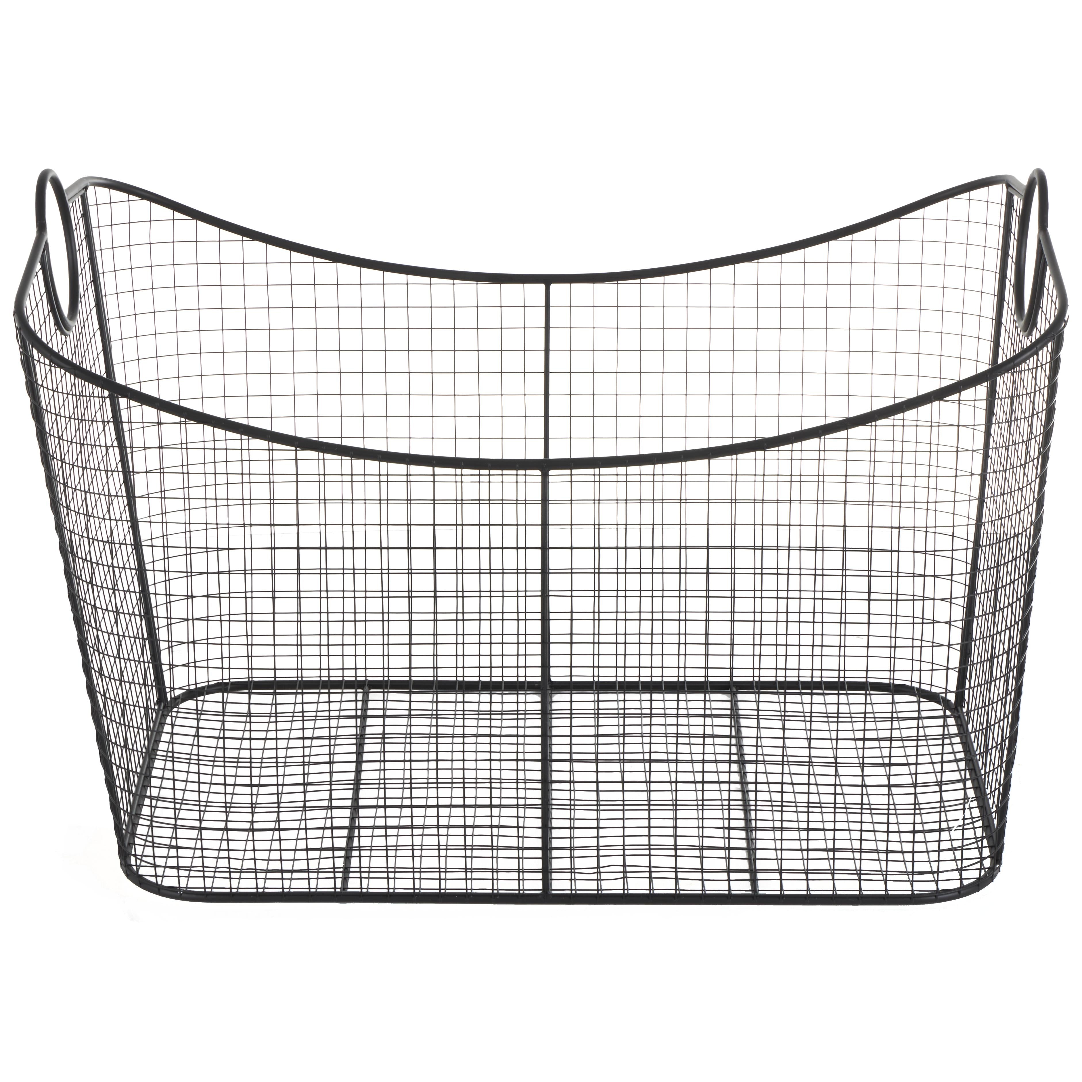 Geometric Metal Wire Grid Decorative and Functional Storage Basket with Curved Sides and Ring Handles