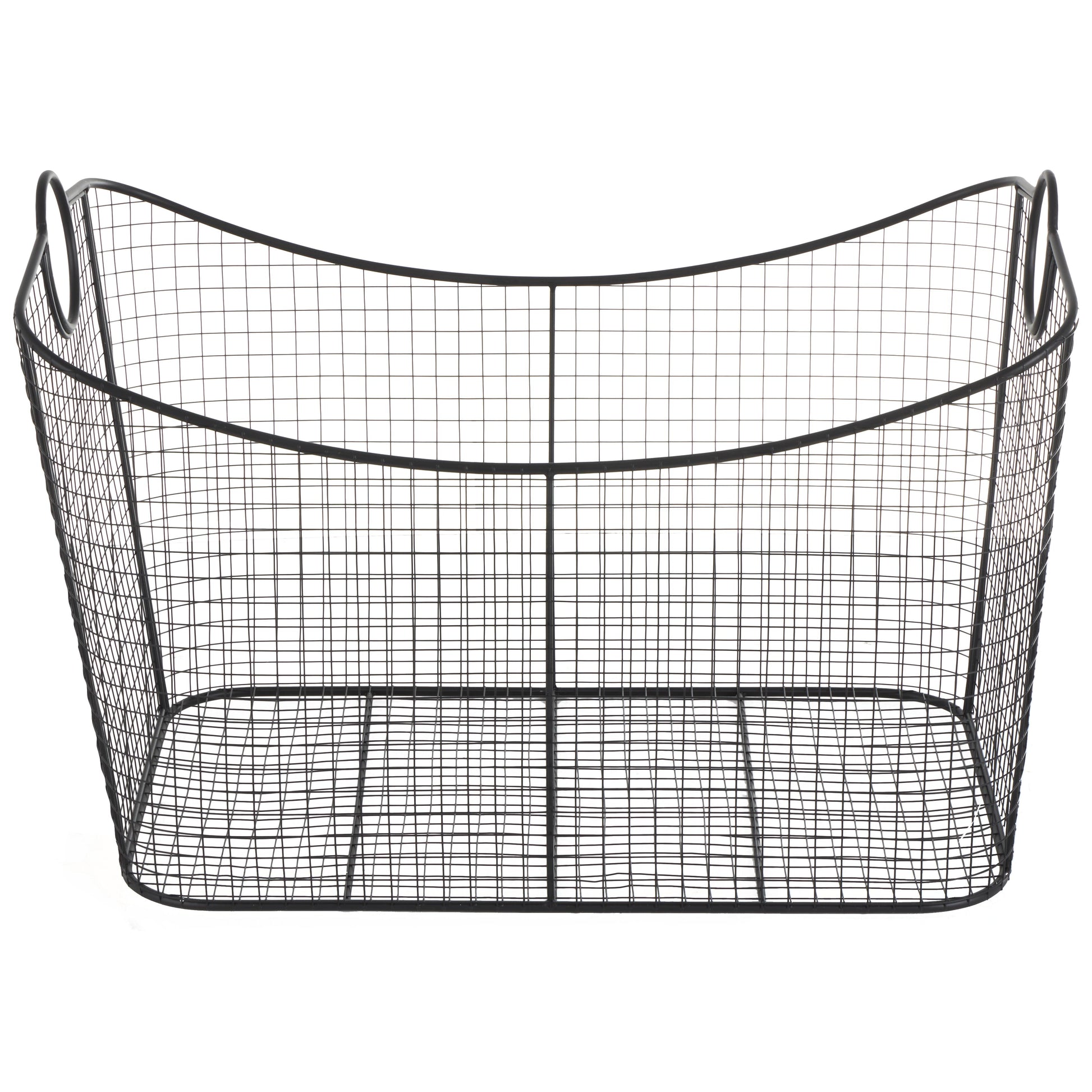 Geometric Metal Wire Grid Decorative and Functional Storage Basket with Curved Sides and Ring Handles