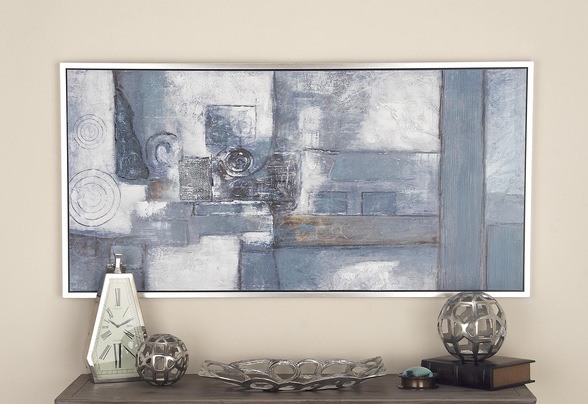 Geometric Gray Canvas Living Room Framed Wall Art with Silver Frame