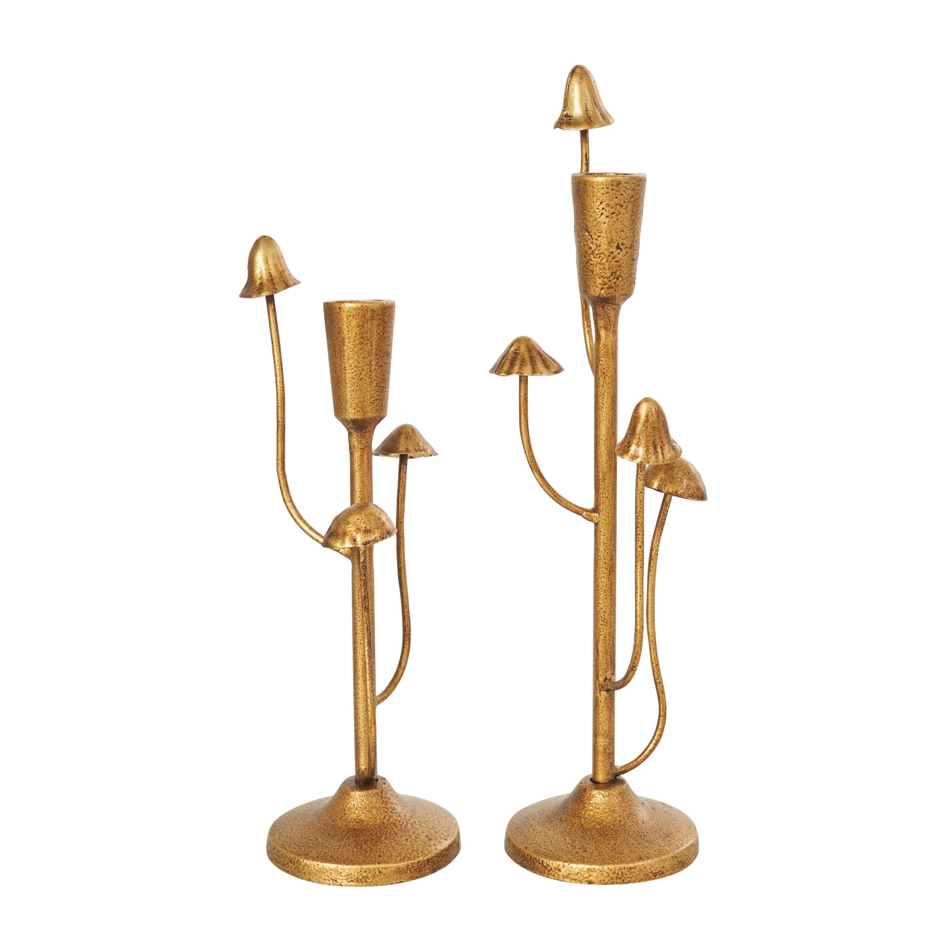 Set of 2 Abstract Gold Metal Mushroom Inspired Decorative Candle Holder