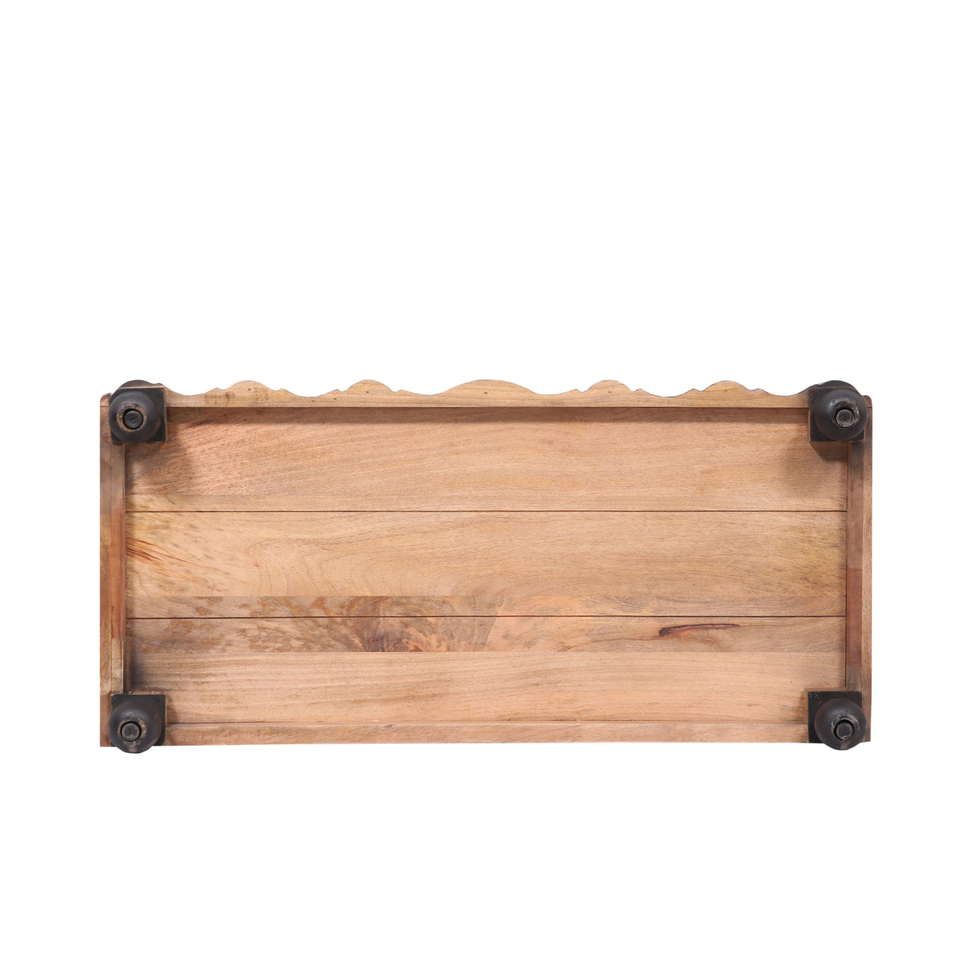 Black Mango Wood Distressed Scalloped 3 Drawer Room Chest with Vintage Knobs and Ball Feet