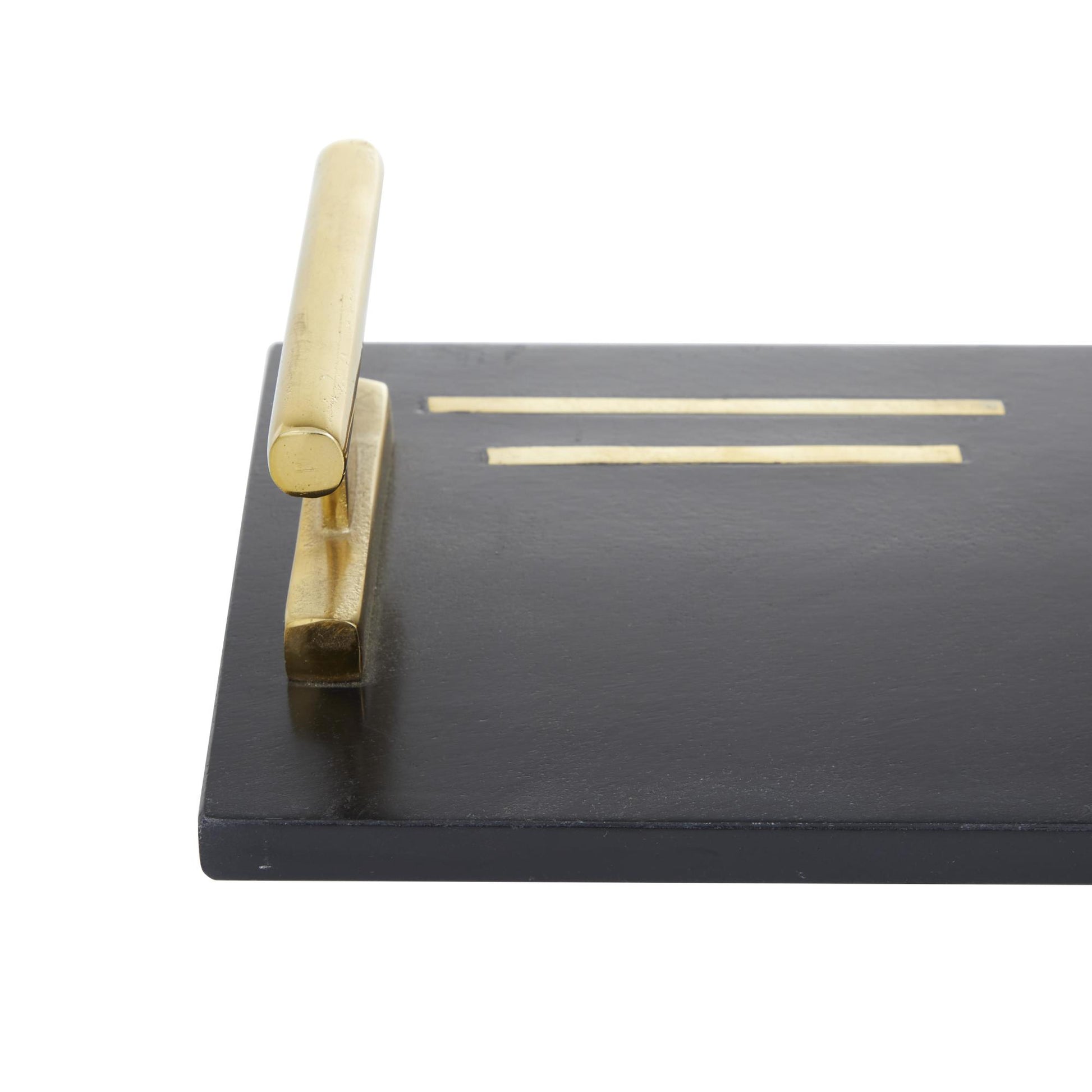 Set of 2 Black Marble Living Room Decor Tray with Gold Handles