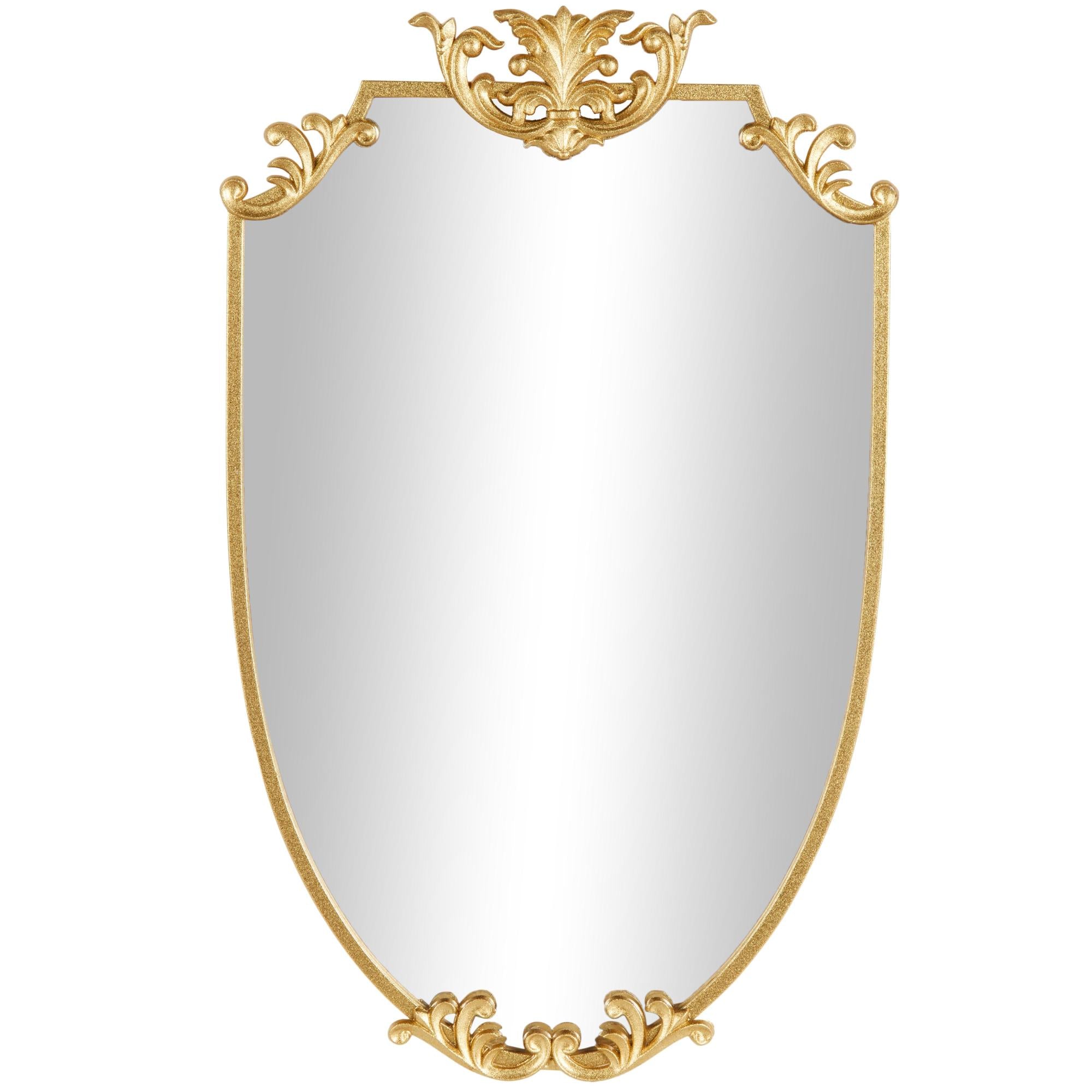 Floral Gold Metal Shield Room Wall Mirror with Floral Embellishments