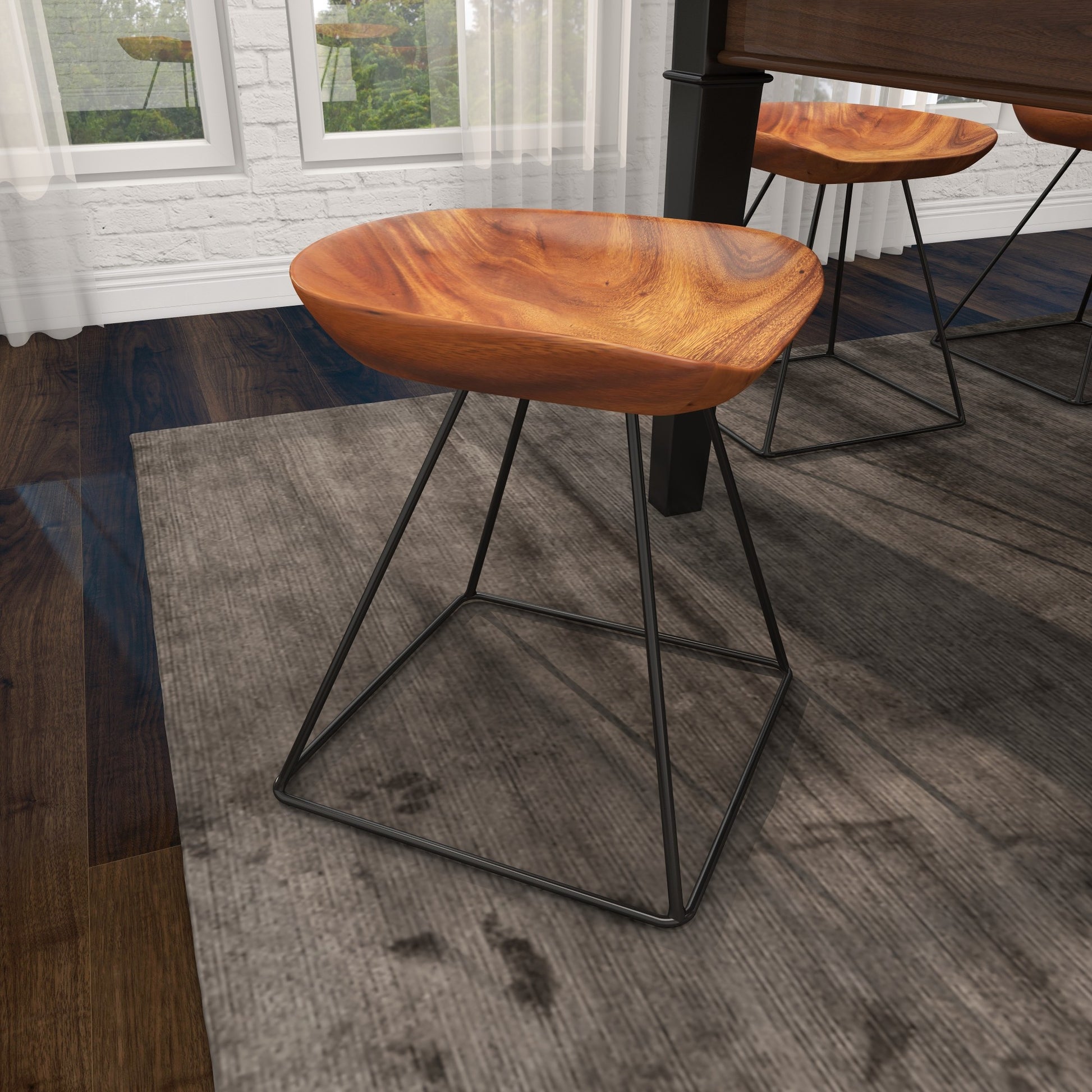 Brown Metal Living Room Stool with Black Metal Base