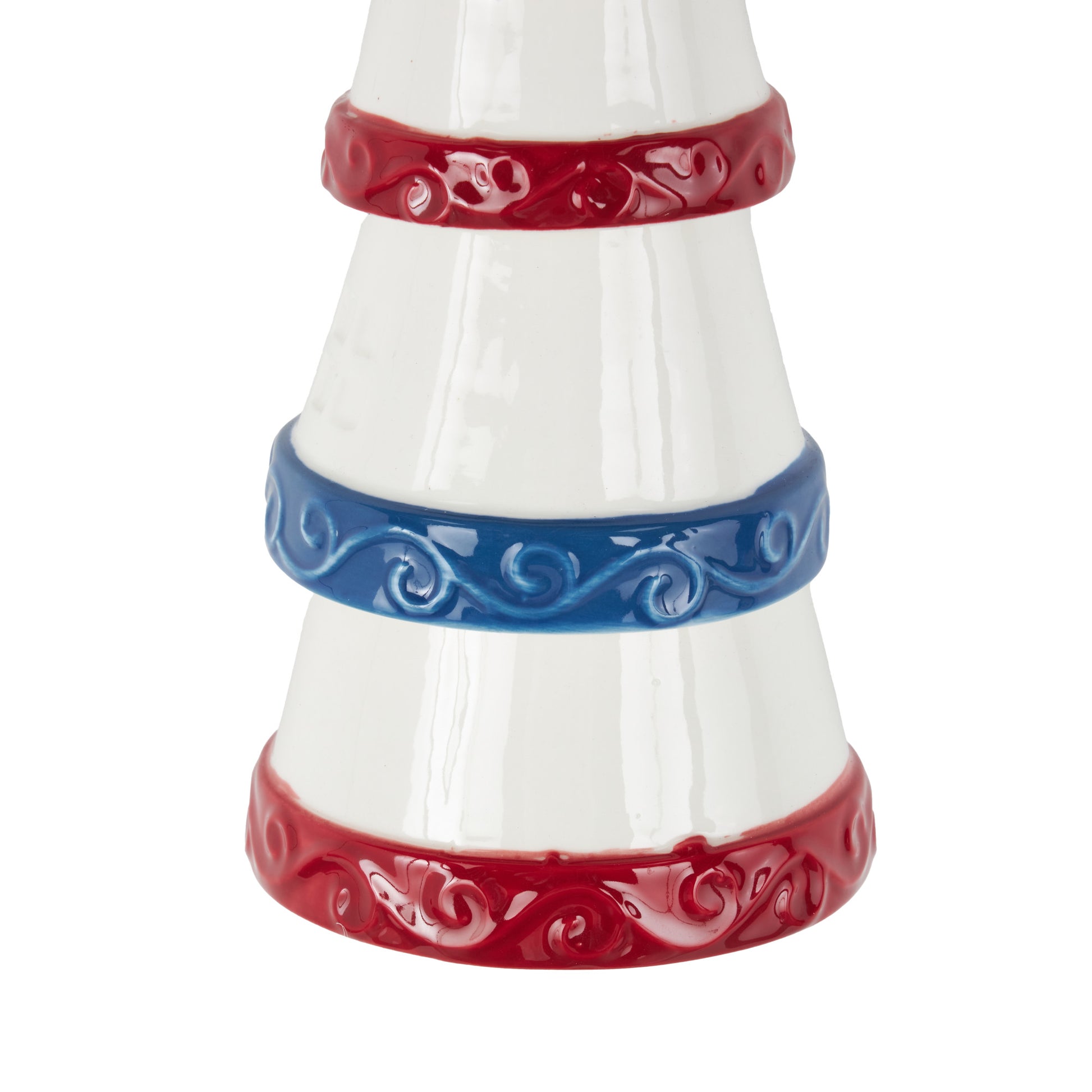 Light House White Ceramic Indoor Outdoor Windchime with Brown Rope and Blue and Red Accents