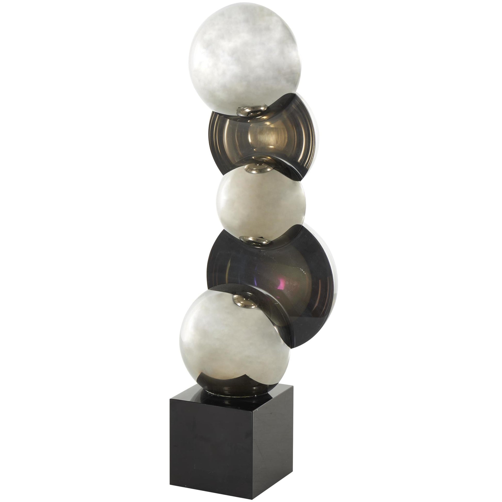 Abstract Glass Stacked Orb Decorative Sculpture with Black Base