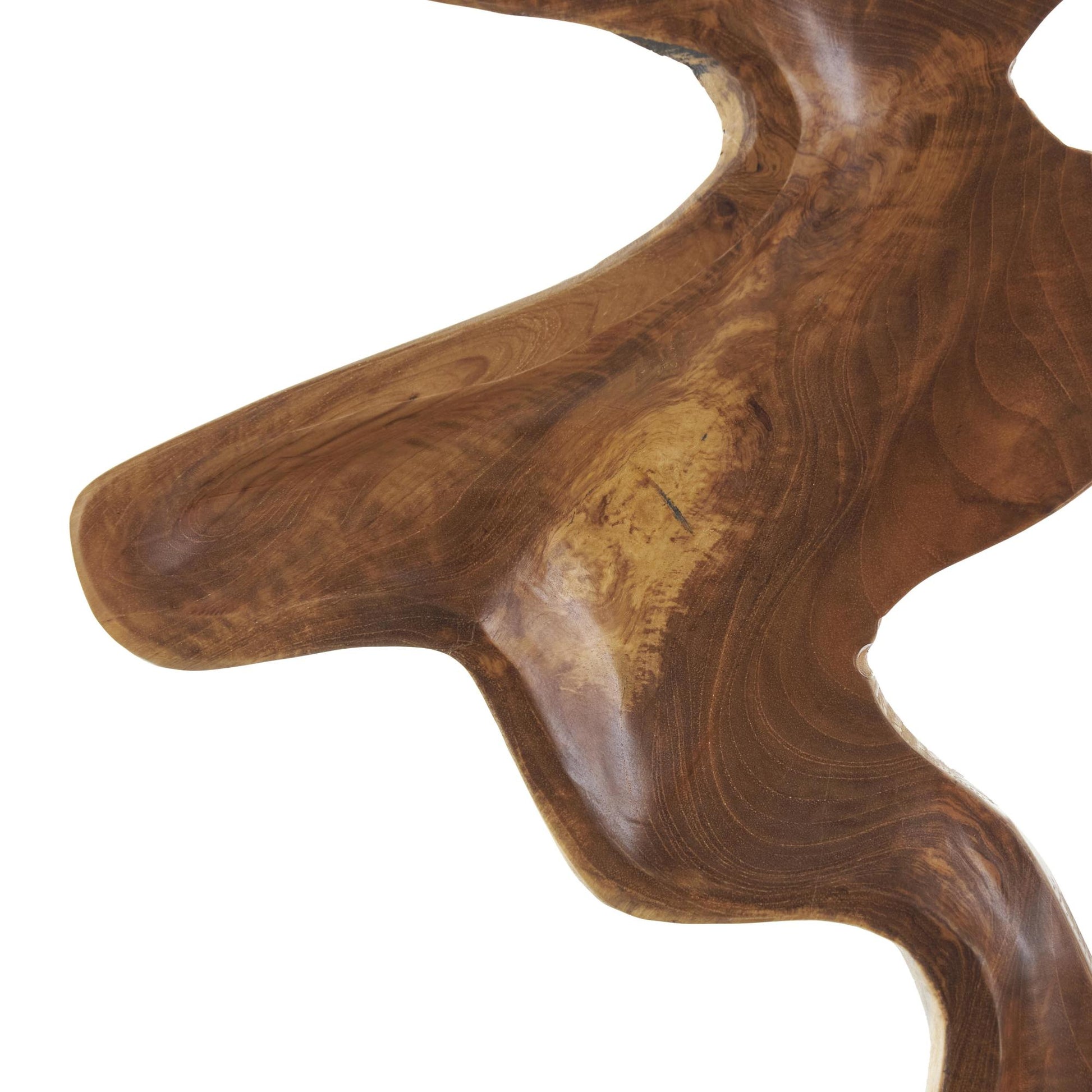 Abstract Brown Teak Wood Cutout Decorative Sculpture with Block Base
