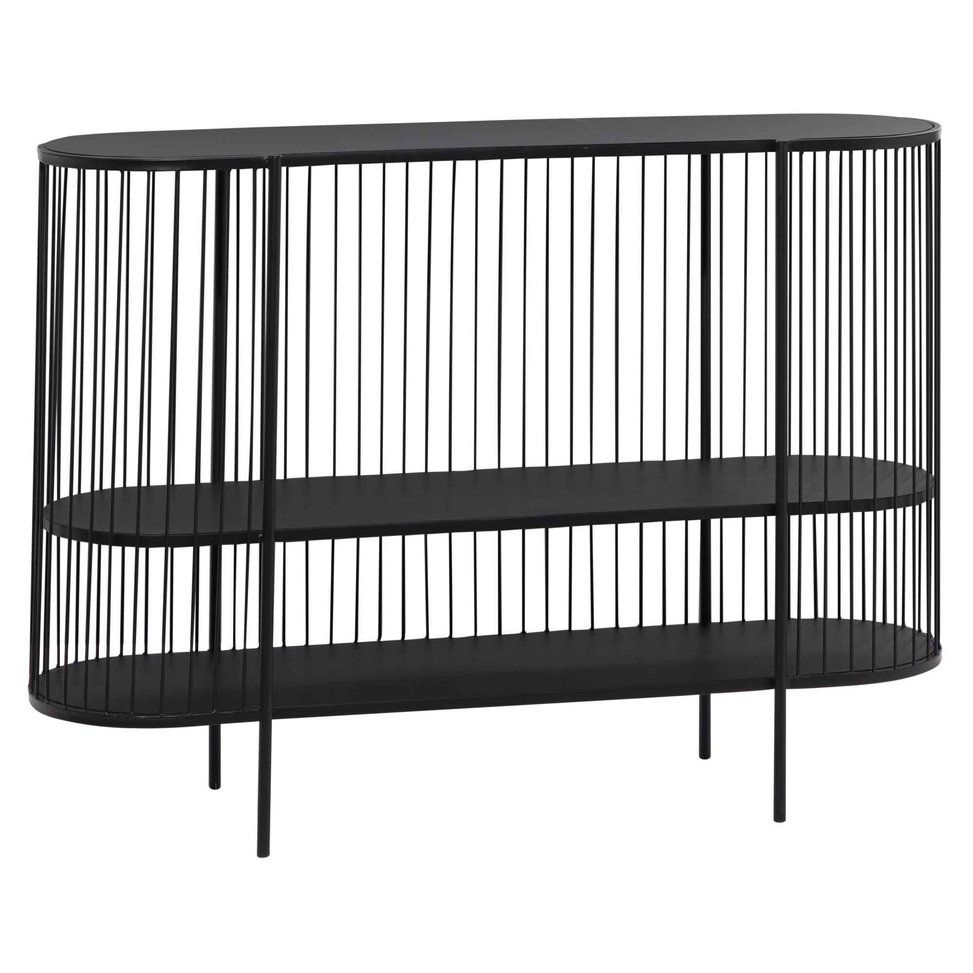 Black Metal Narrow Oval 2 Shelf Living Room Console Table with Open Wire Frame