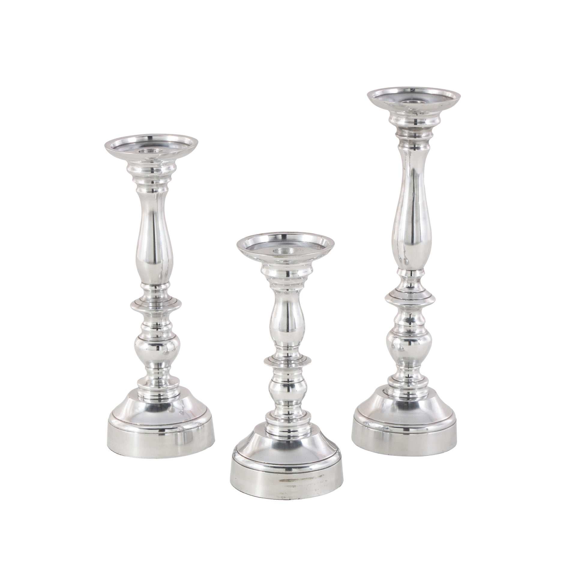 Set of 3 Silver Aluminum Metal Decorative Candle Holder