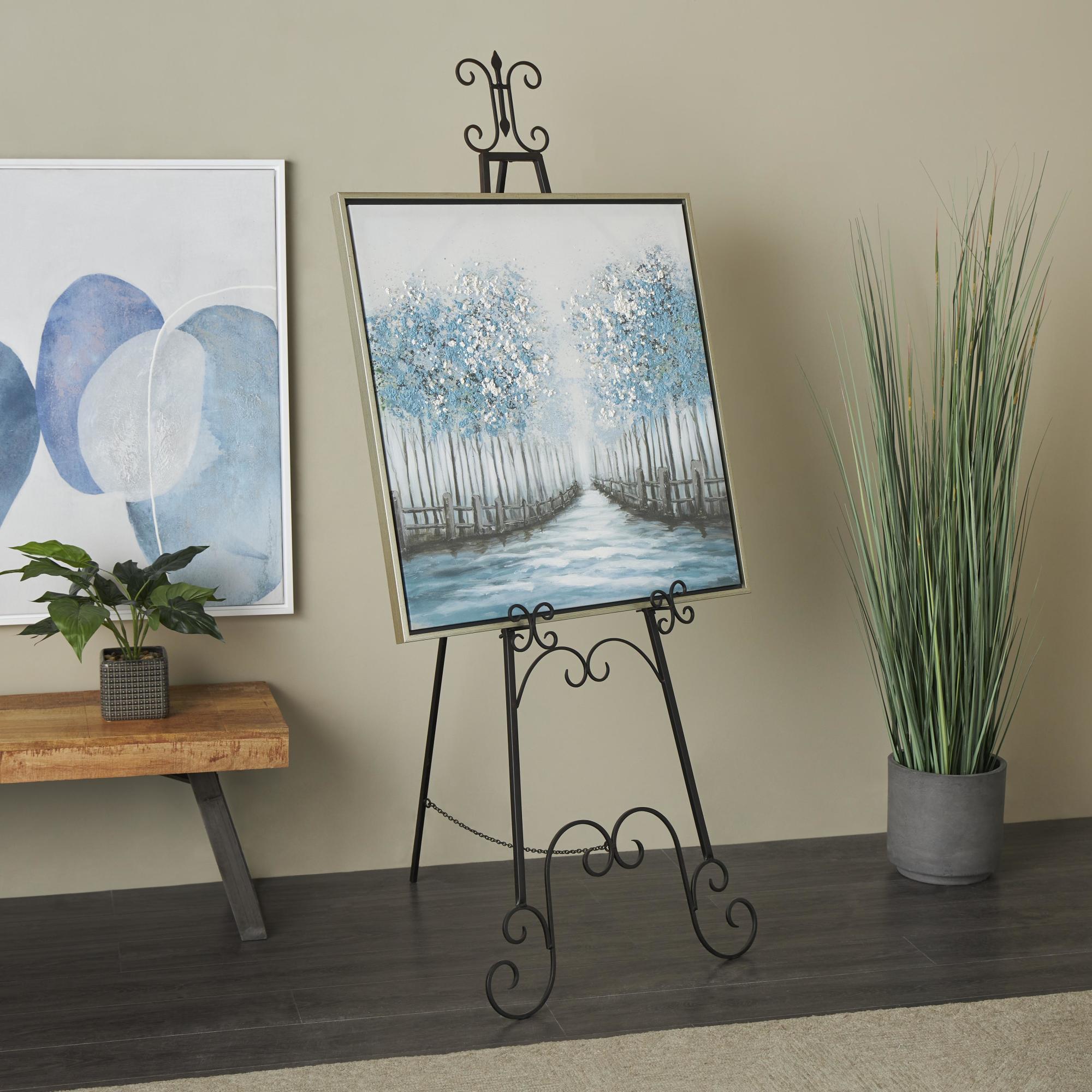 Scroll Black Metal Tall Adjustable Floor 3 Tier Display Easel