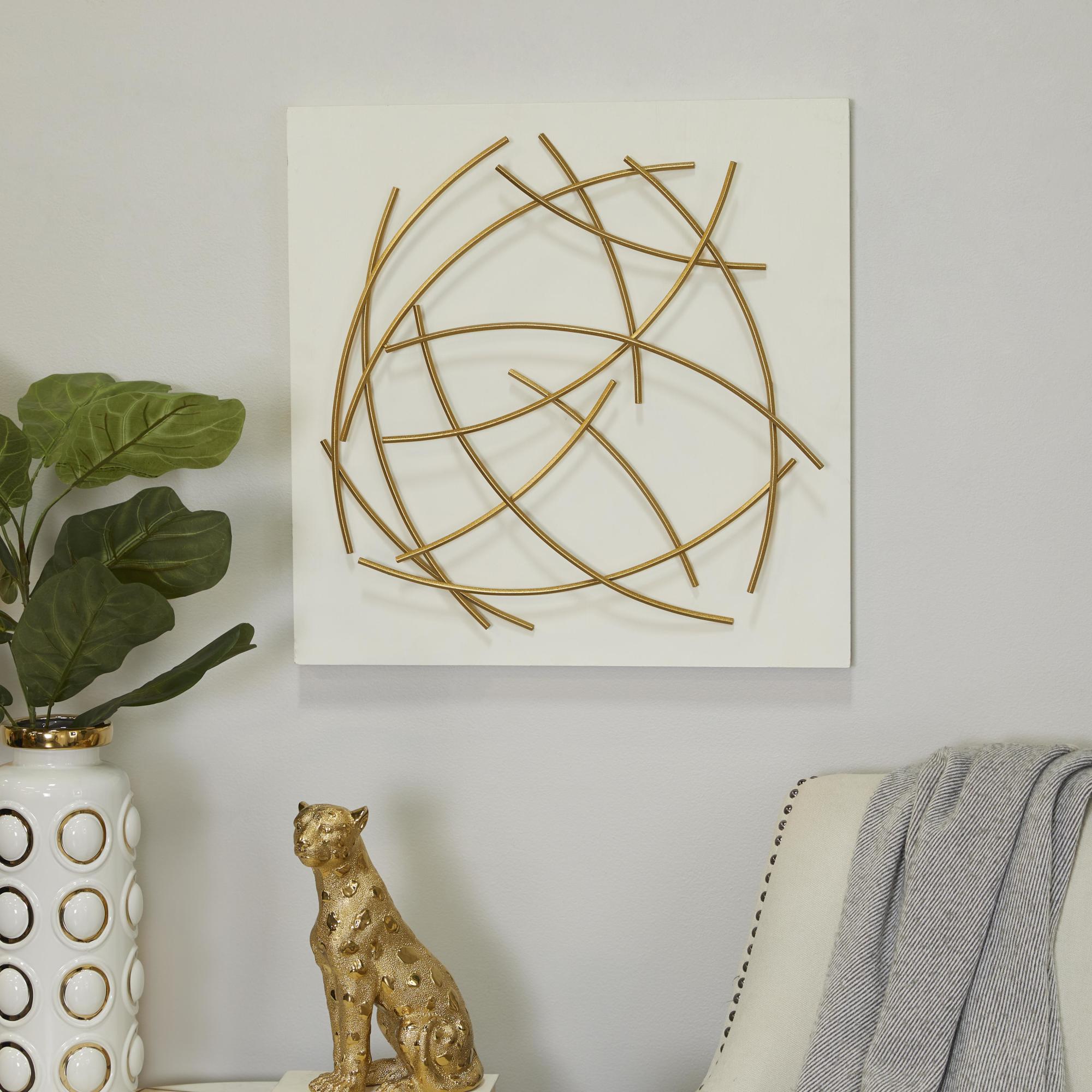 CosmoLiving by Cosmopolitan Abstract White Metal Overlapping Lines Home Wall Decor with White Backing
