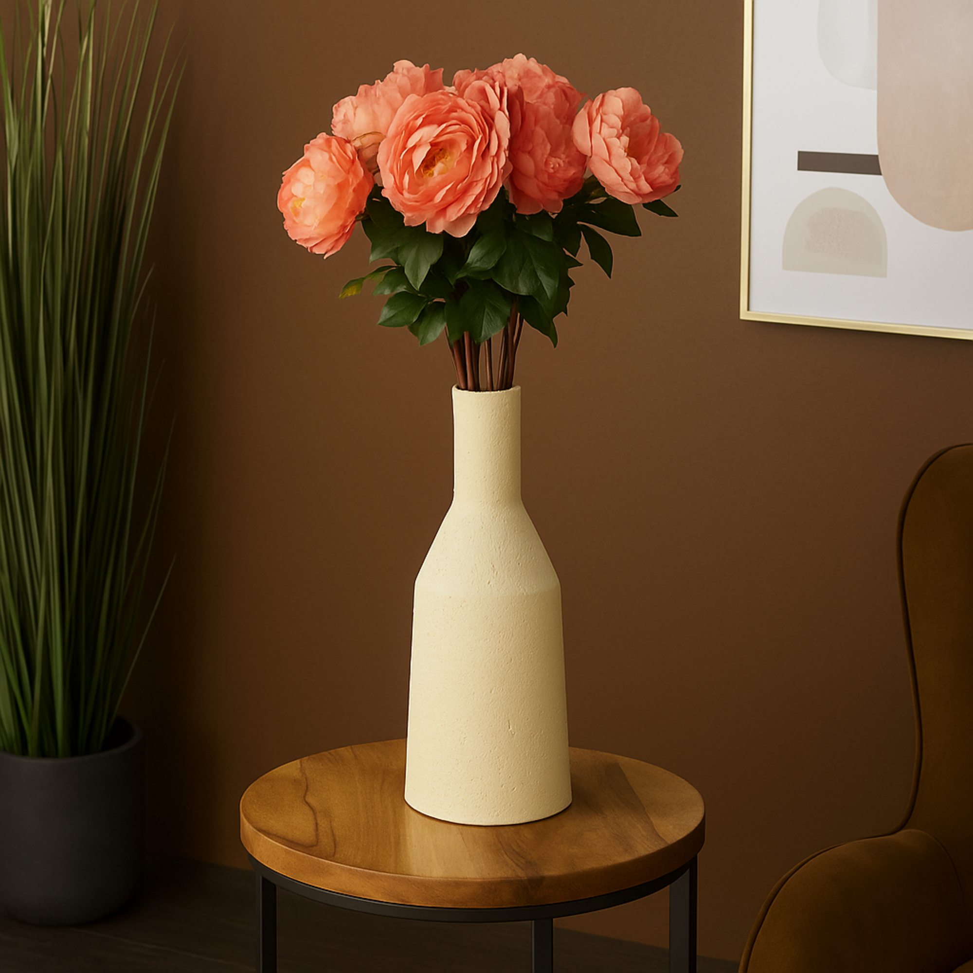 Set of 8 Peony Orange Faux Foliage Tall Indoor Outdoor Artificial Flower Stem