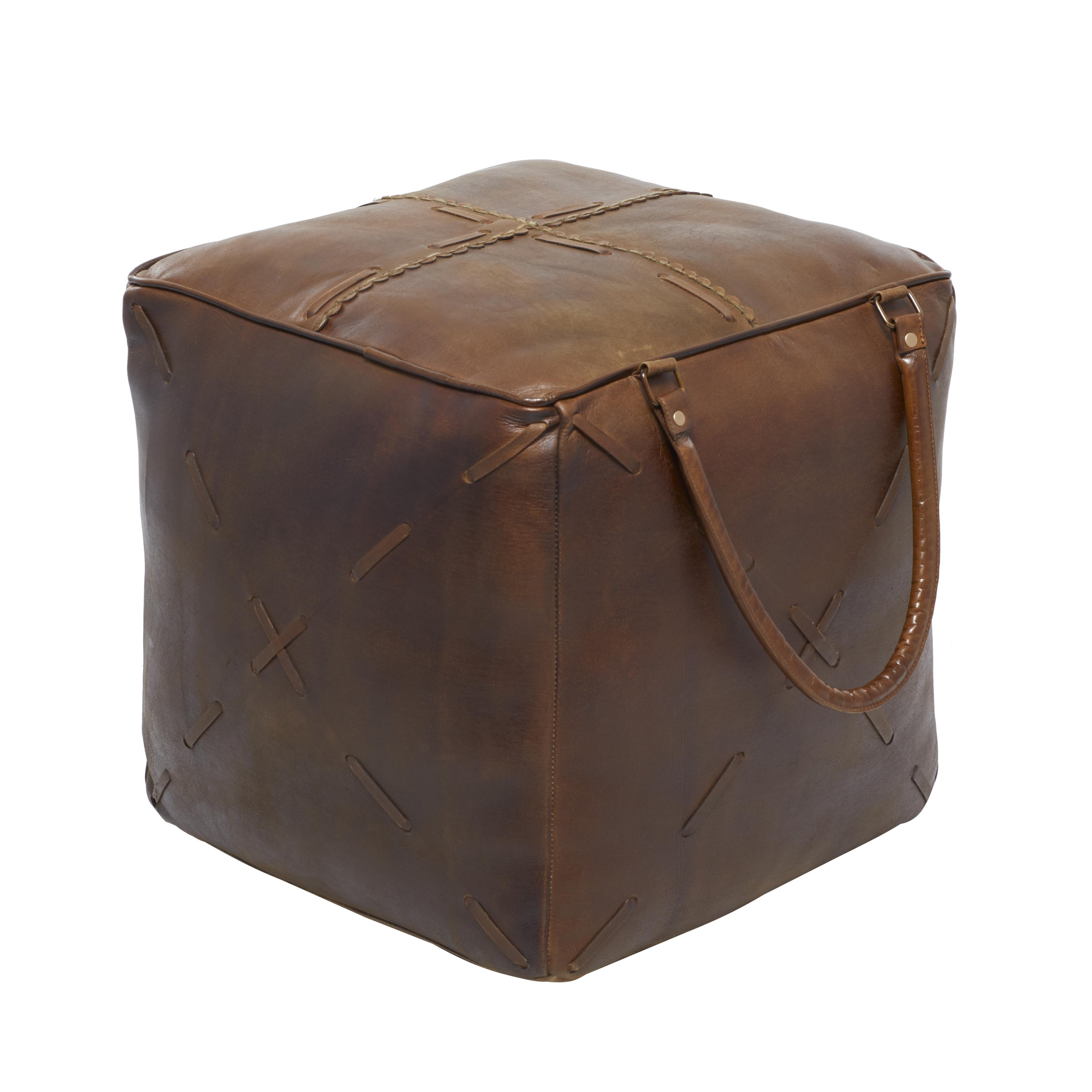 Star Canvas Stuffed Pouf with Leather Accents