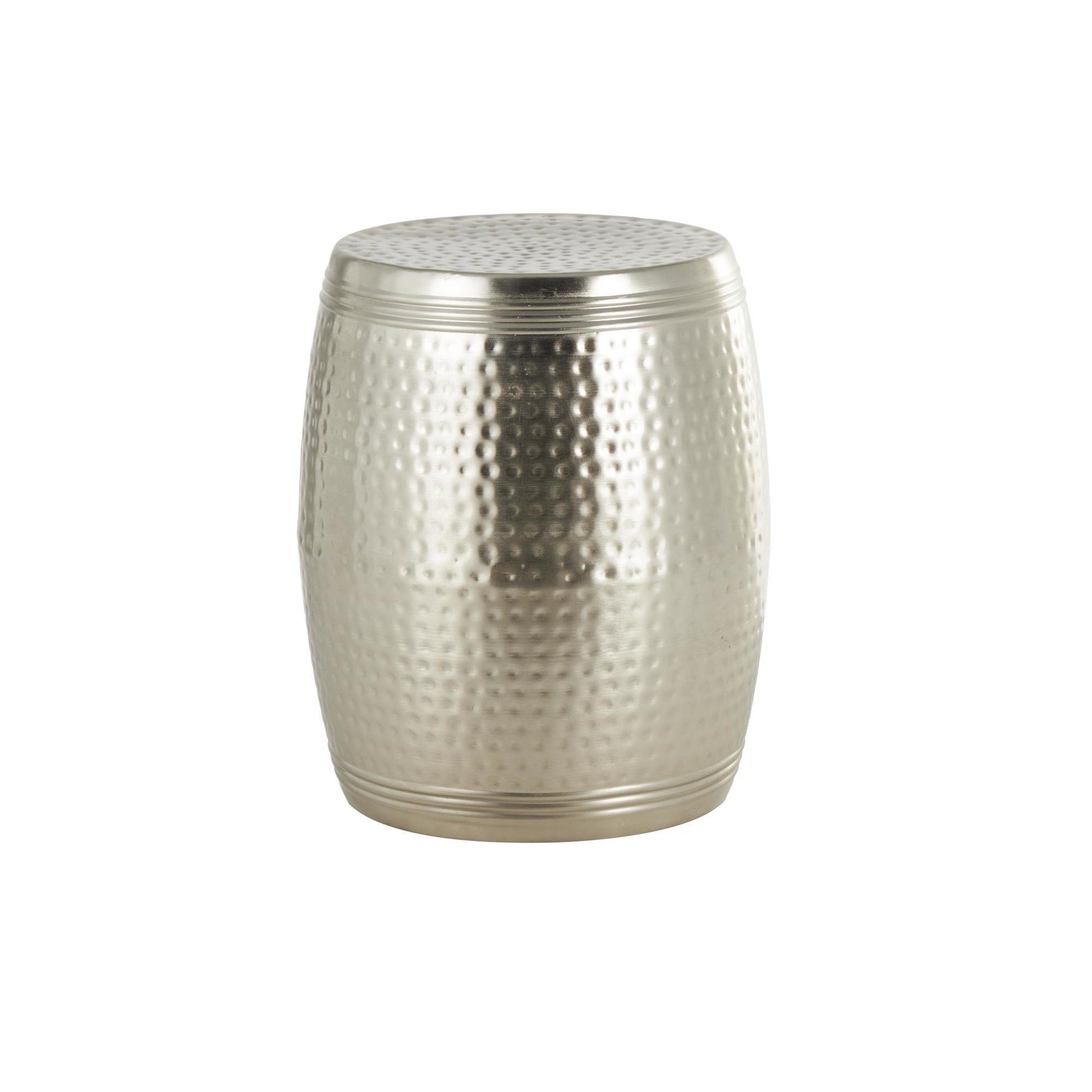 Drum Metal Handmade Side End Accent Table with Hammered Design