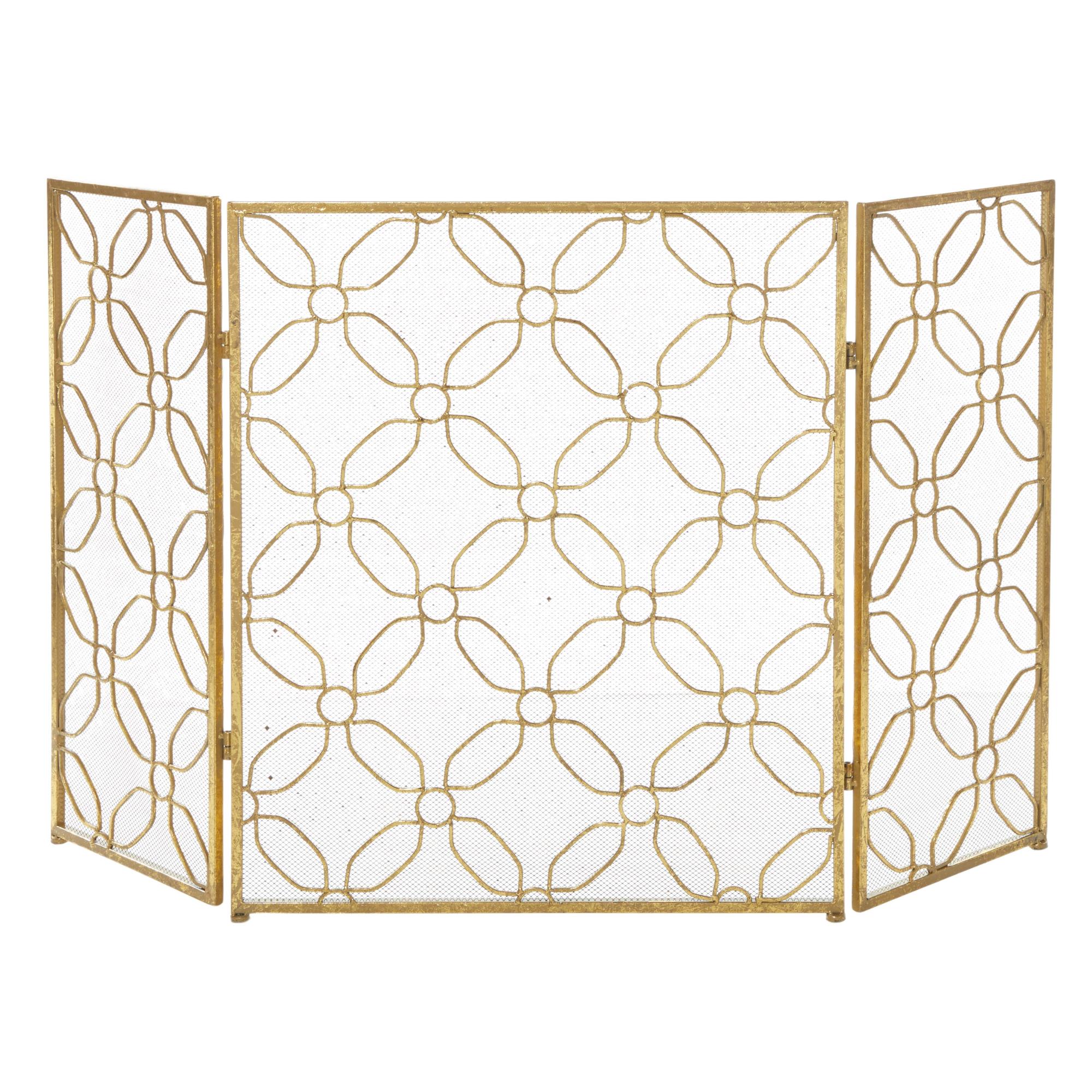 Geometric Gold Metal Foldable Mesh Netting 3 Panel Living Room Fireplace Screen